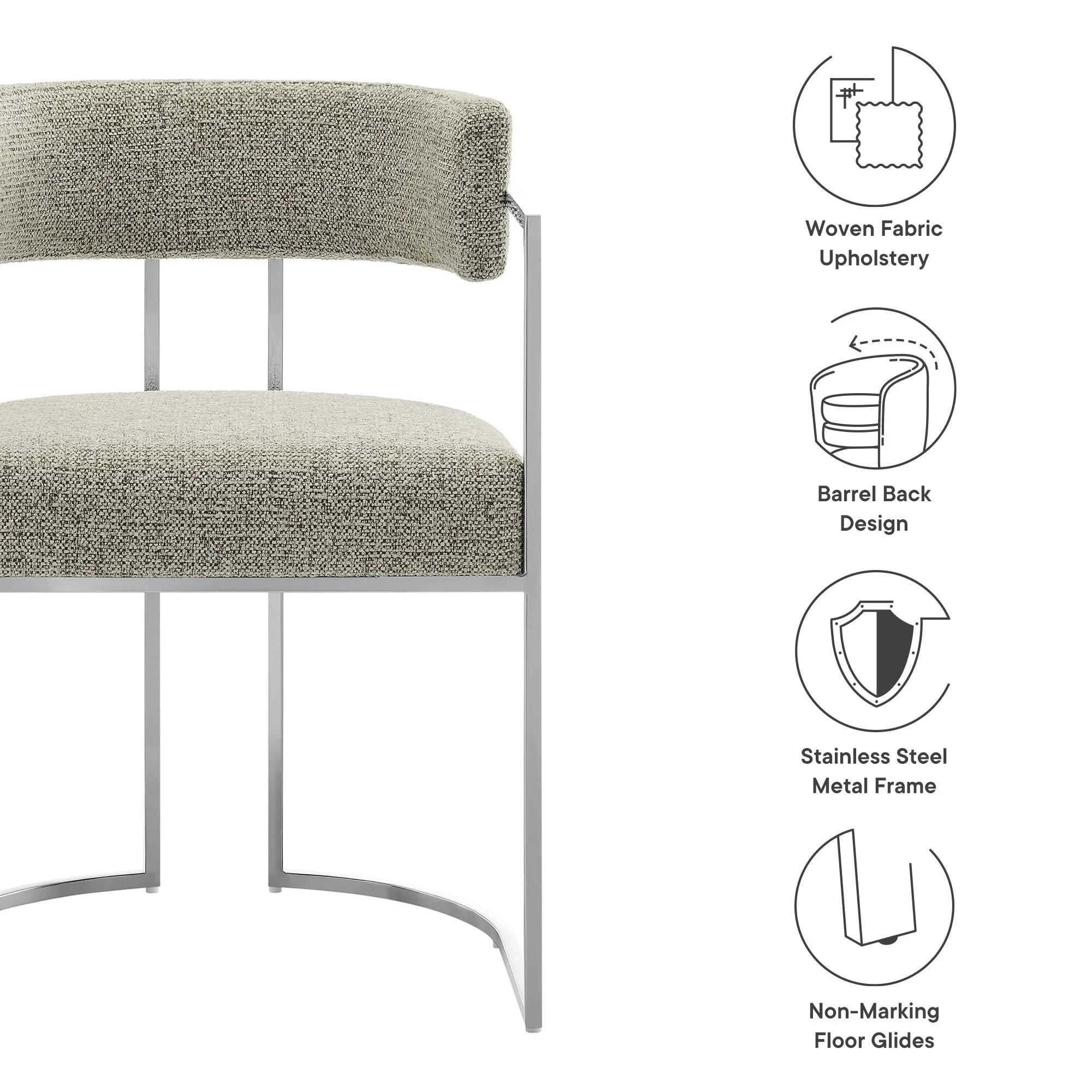 Huron Curved Back Fabric and Metal Dining Accent Chair