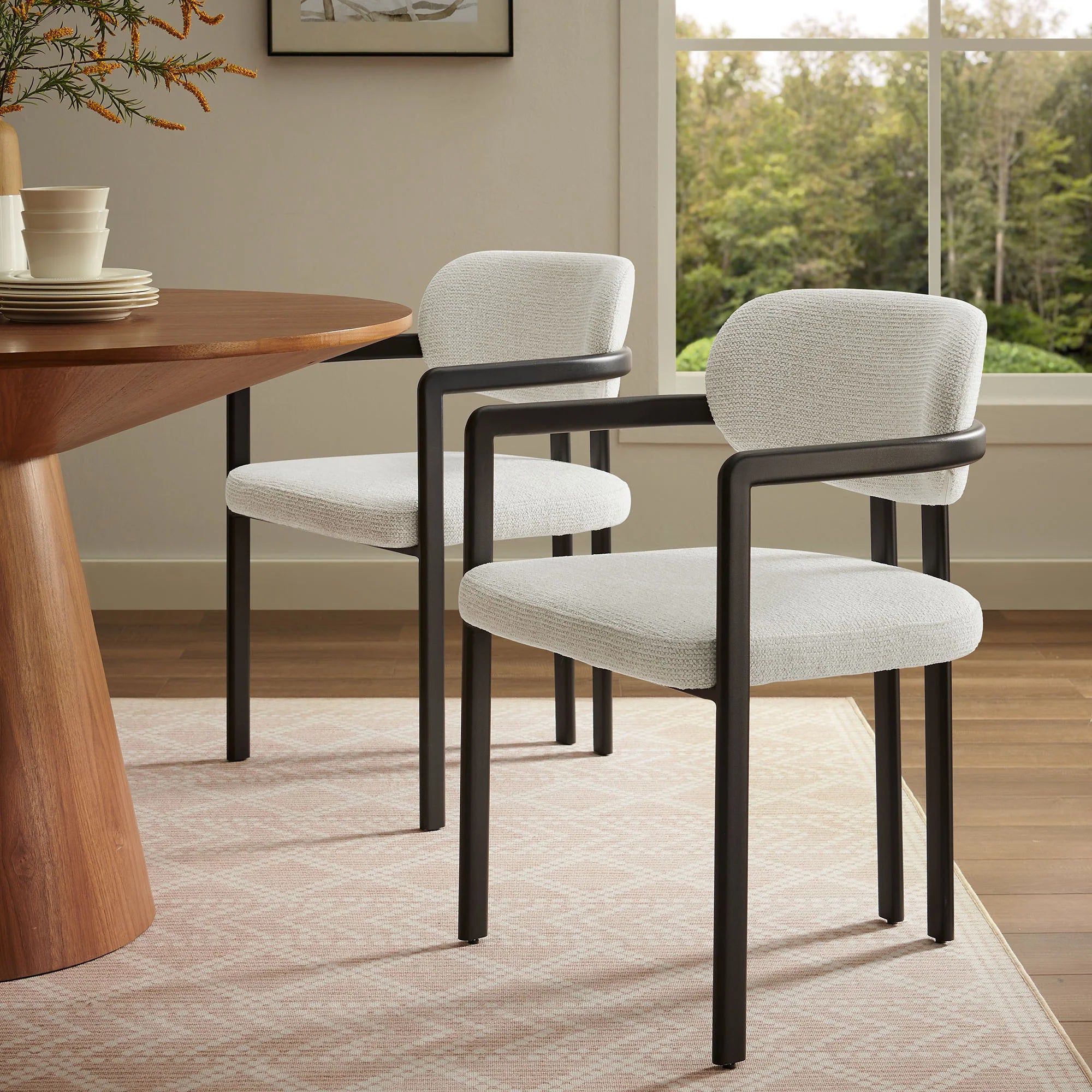 Elio Barrel Fabric and Metal Dining Chair