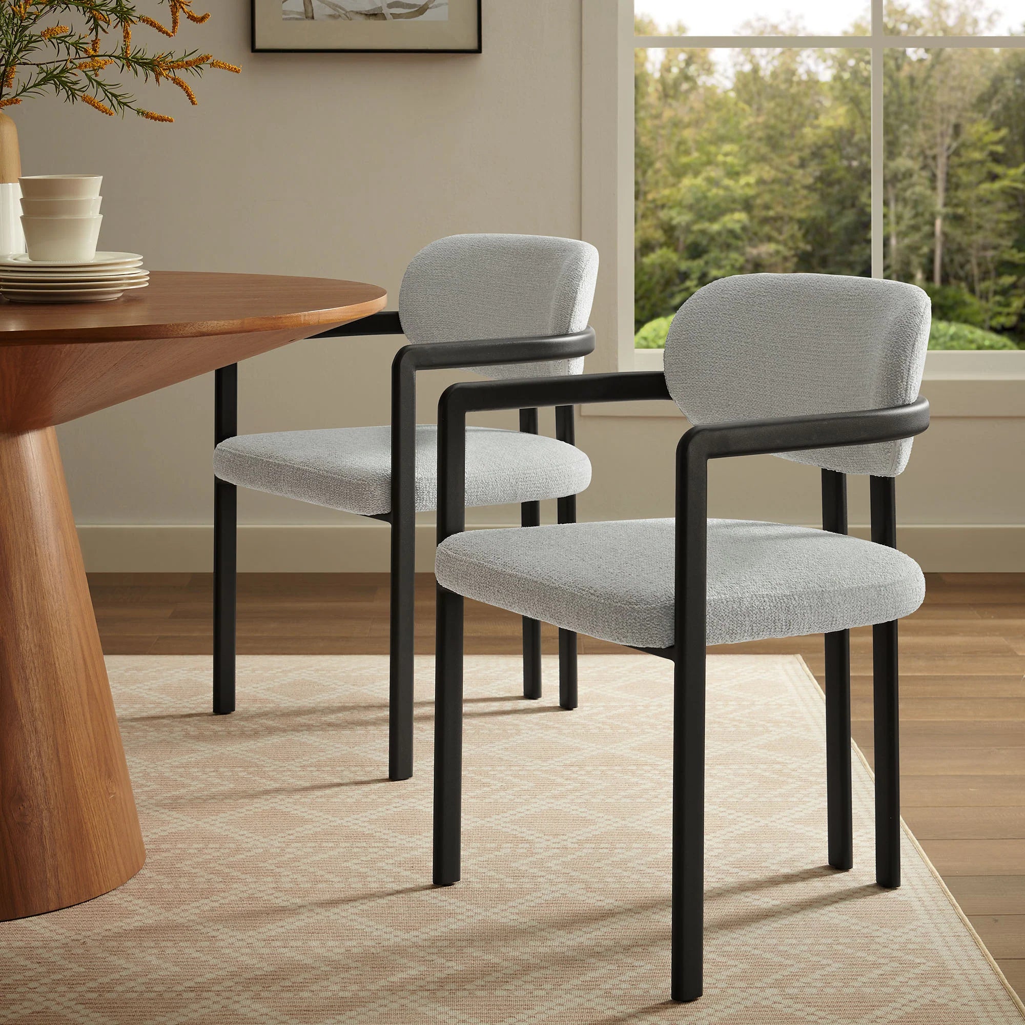 Elio Barrel Fabric and Metal Dining Chair