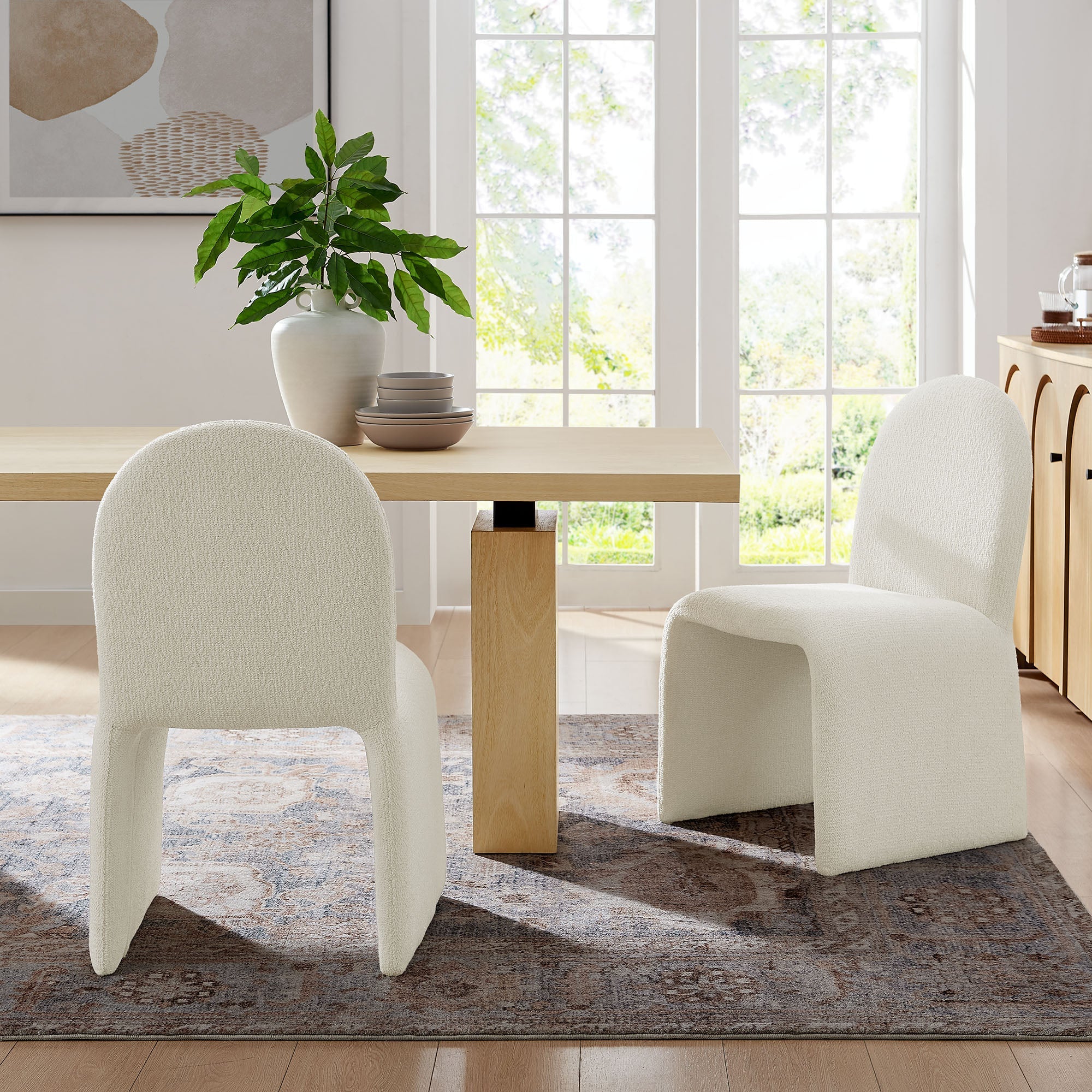 Junia Boucle Upholstered Arch Armless Dining Chair