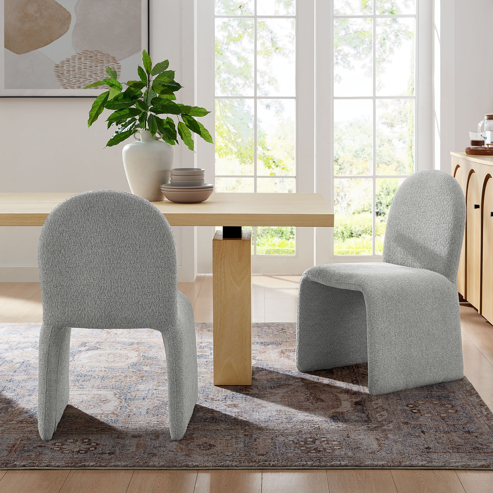 Junia Boucle Upholstered Arch Armless Dining Chair