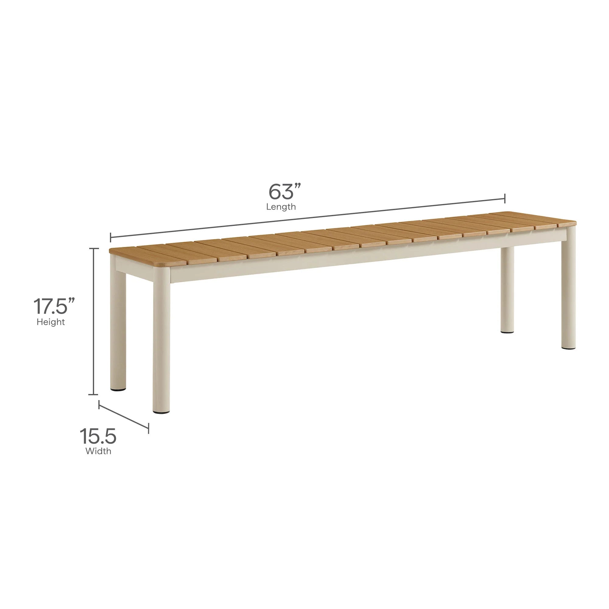 Finn Outdoor Patio Aluminum Bench with Faux Wood Top Set of 2 in Natural