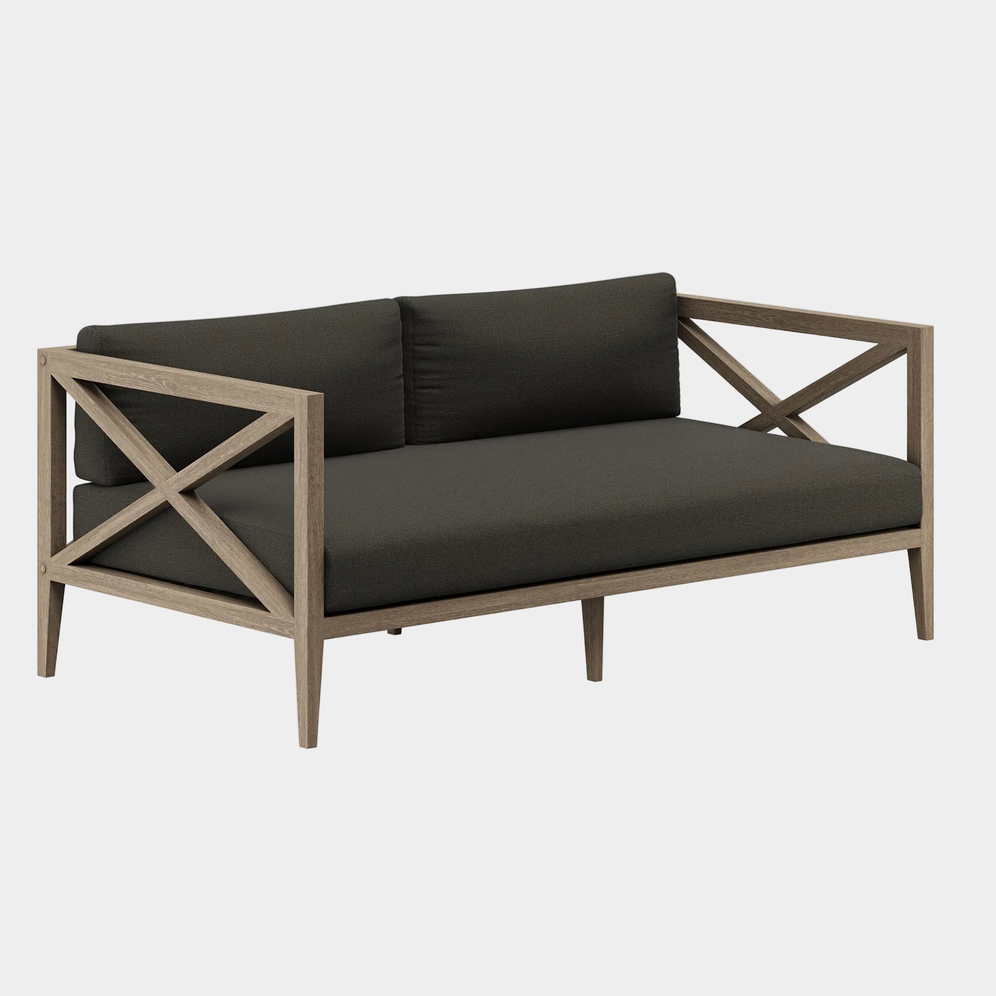 Northlake Outdoor Patio Teak Loveseat in Weathered Gray White