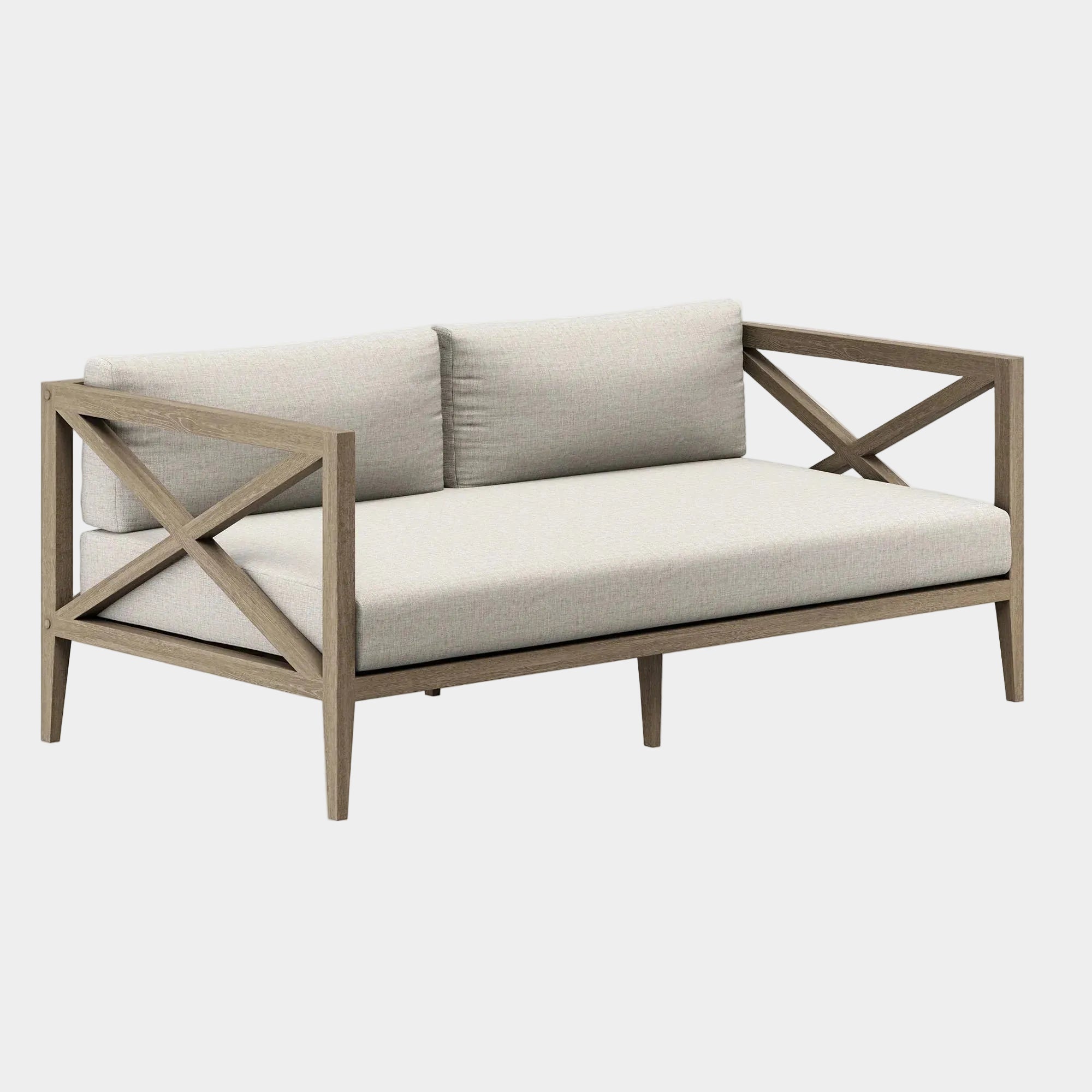 Northlake Outdoor Patio Teak Loveseat in Weathered Gray White