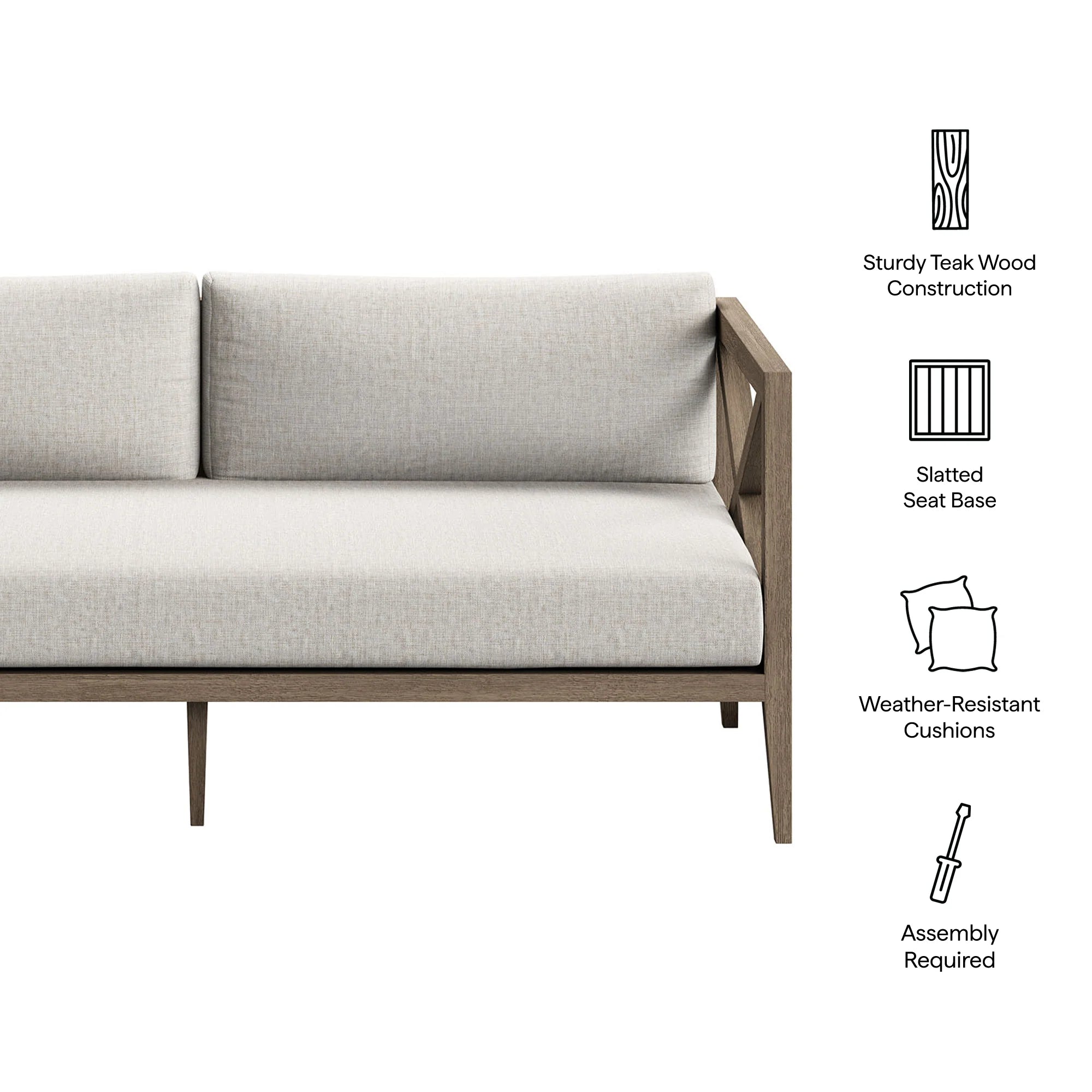 Northlake Outdoor Patio Teak Loveseat in Weathered Gray White