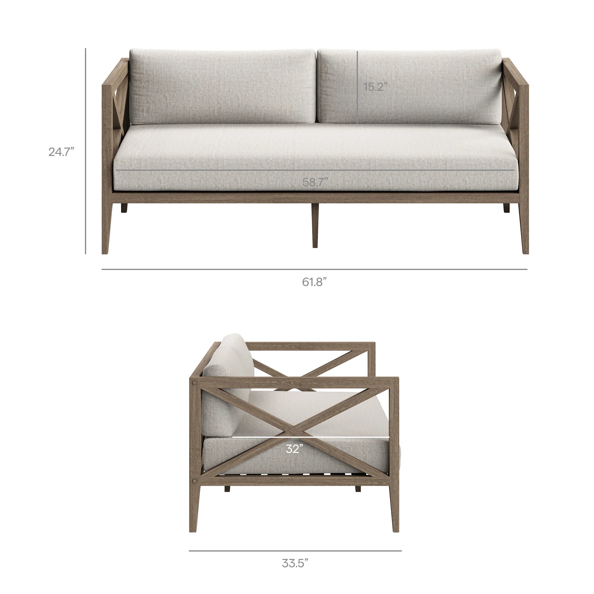 Northlake Outdoor Patio Teak Loveseat in Weathered Gray White