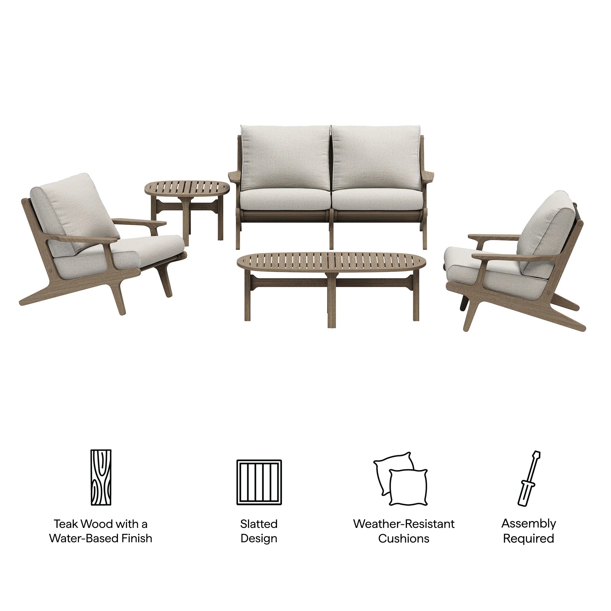 Saratoga 5-Piece Outdoor Teak Wood Furniture Set