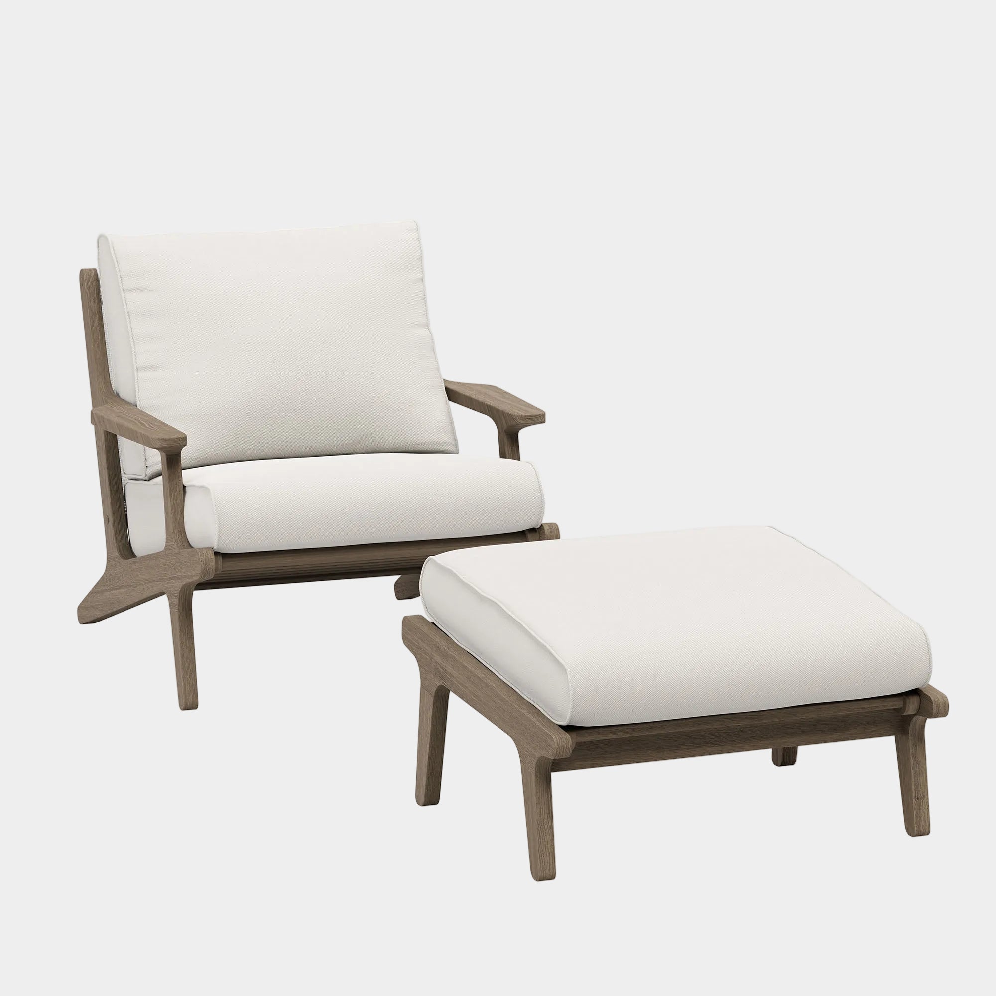 Saratoga Outdoor Patio Teak Wood Chair and Ottoman Set in Weathered
