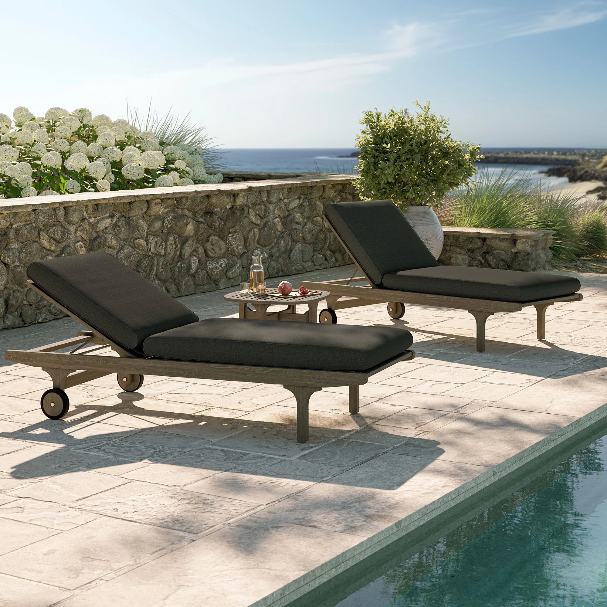 Saratoga Outdoor Teak Wood 3-Piece Chaise Lounge