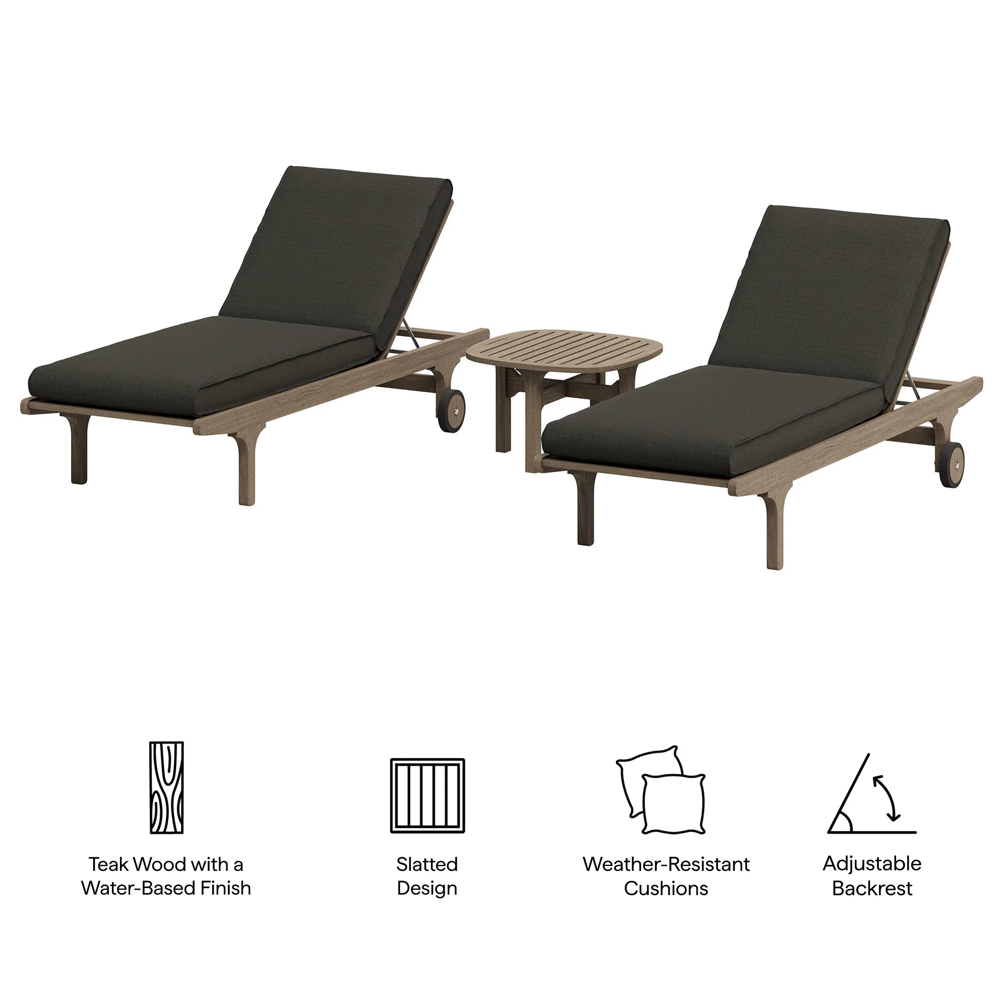 Saratoga Outdoor Teak Wood 3-Piece Chaise Lounge