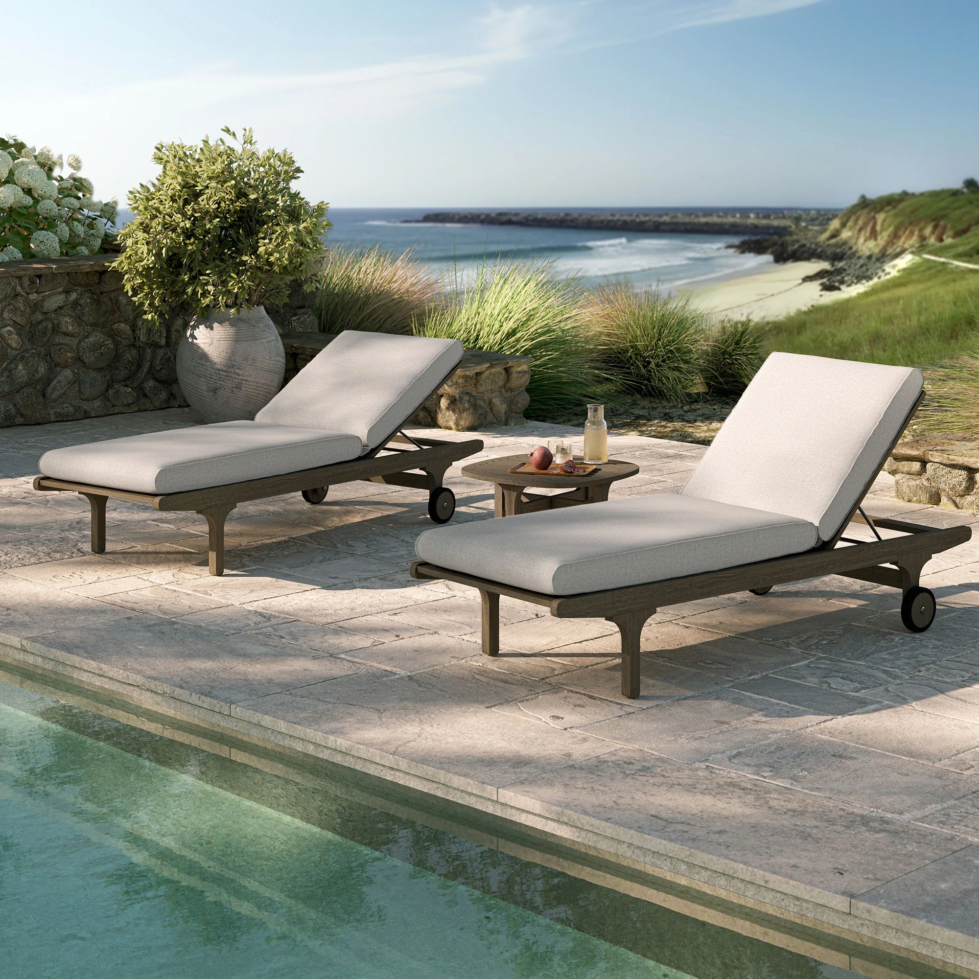 Saratoga Outdoor Teak Wood 3-Piece Chaise Lounge
