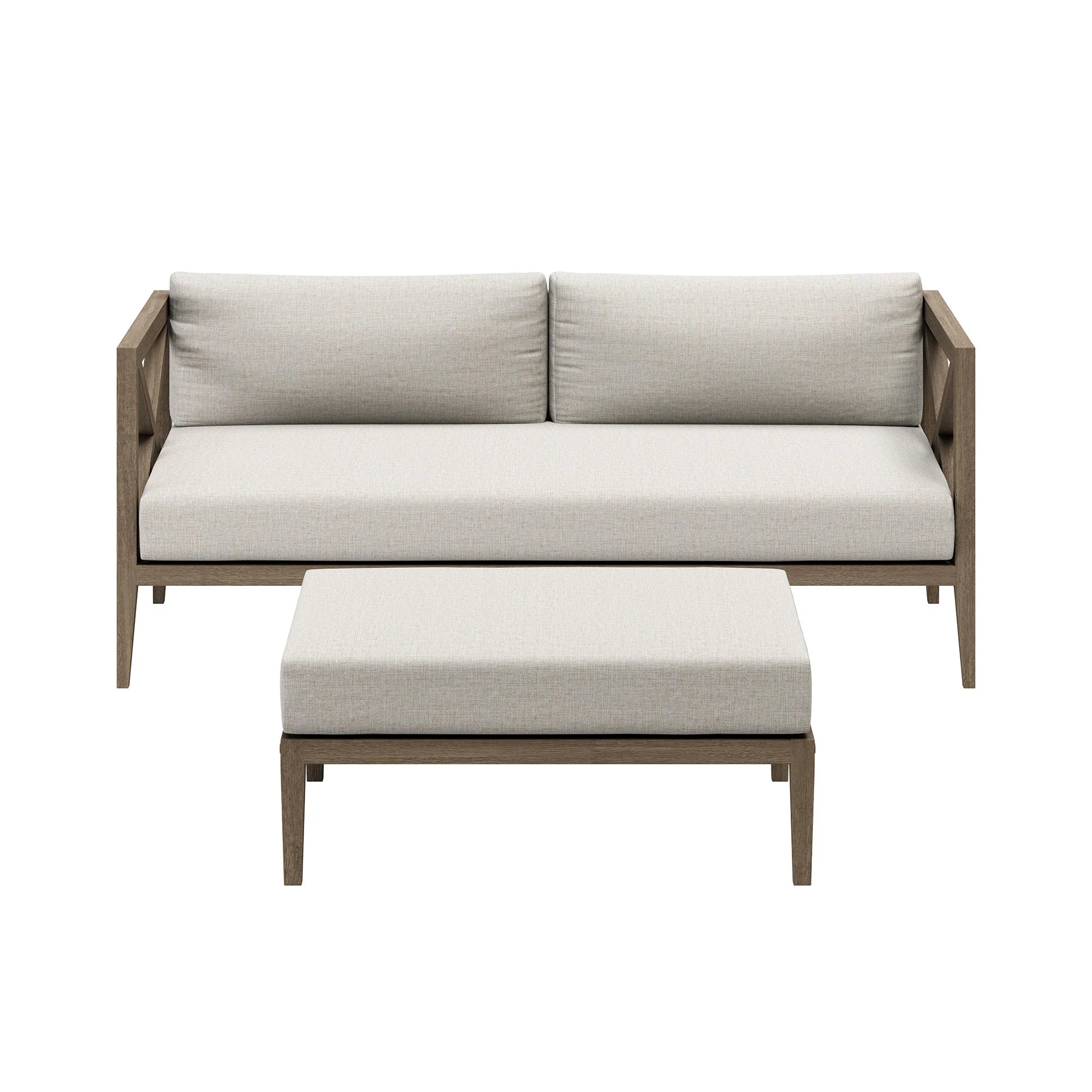 Northlake Outdoor Teak Wood Loveseat and Ottoman Set