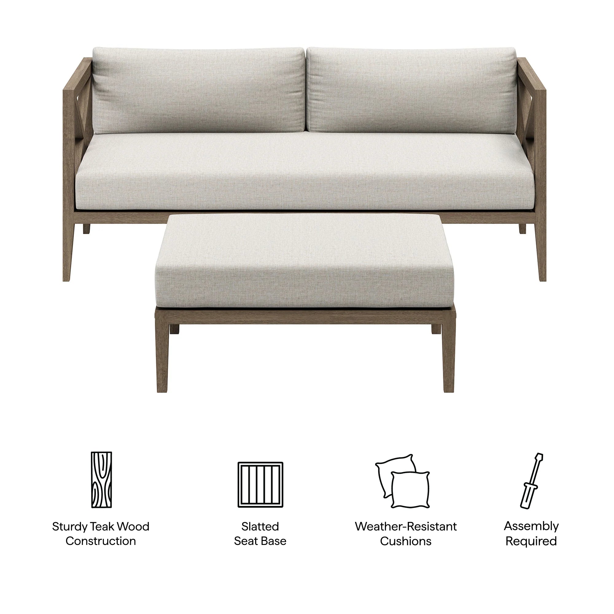 Northlake Outdoor Teak Wood Loveseat and Ottoman Set