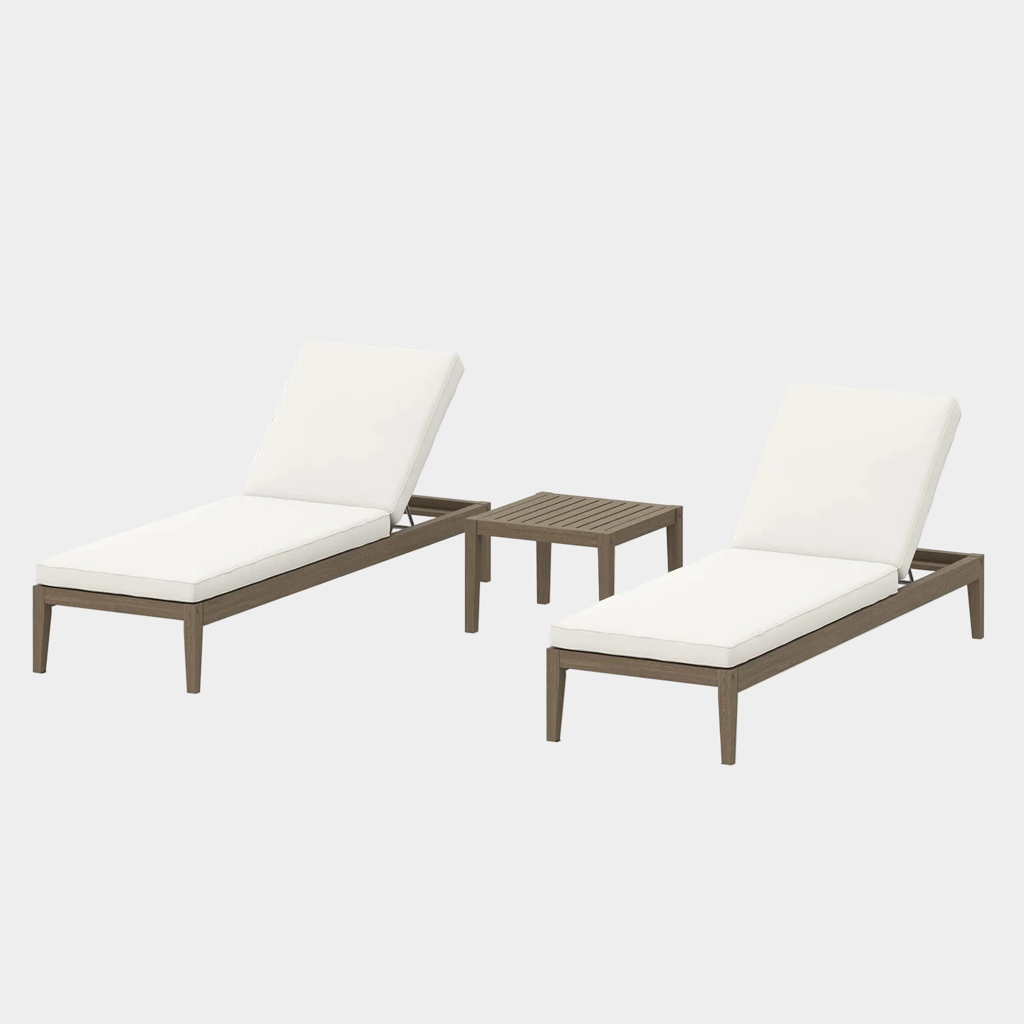 Northlake 3-Piece Outdoor Teak Wood Furniture Set with Chaise Lounges and Side Table