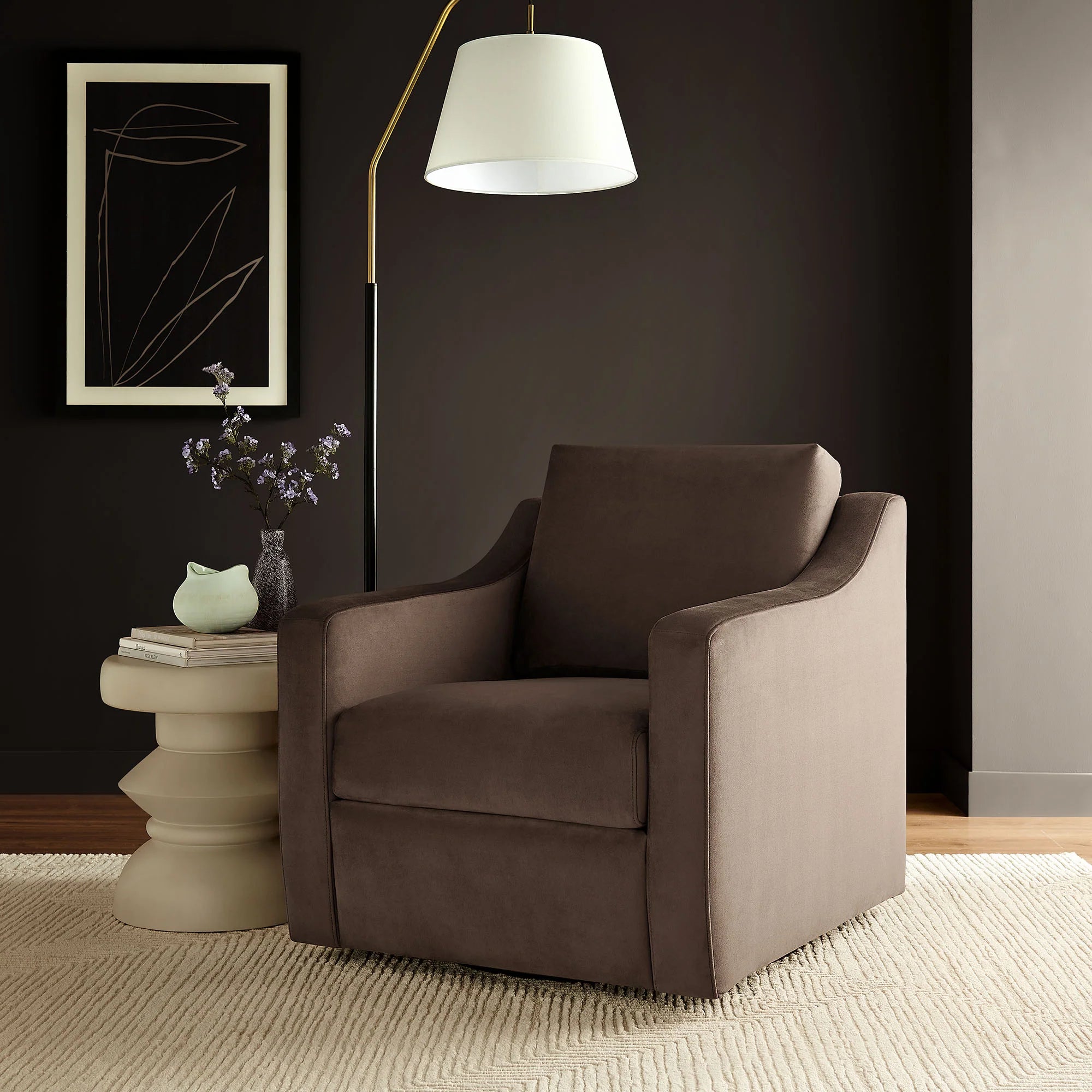 Fauteuil de salon en velours Ponder Performance 