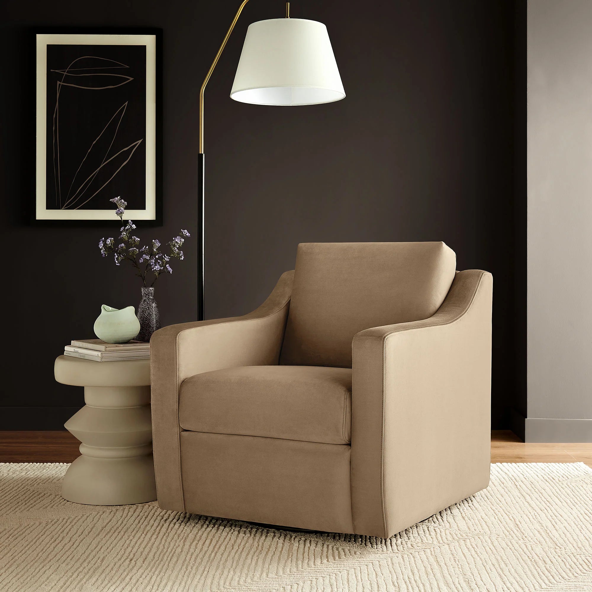 Fauteuil de salon en velours Ponder Performance 