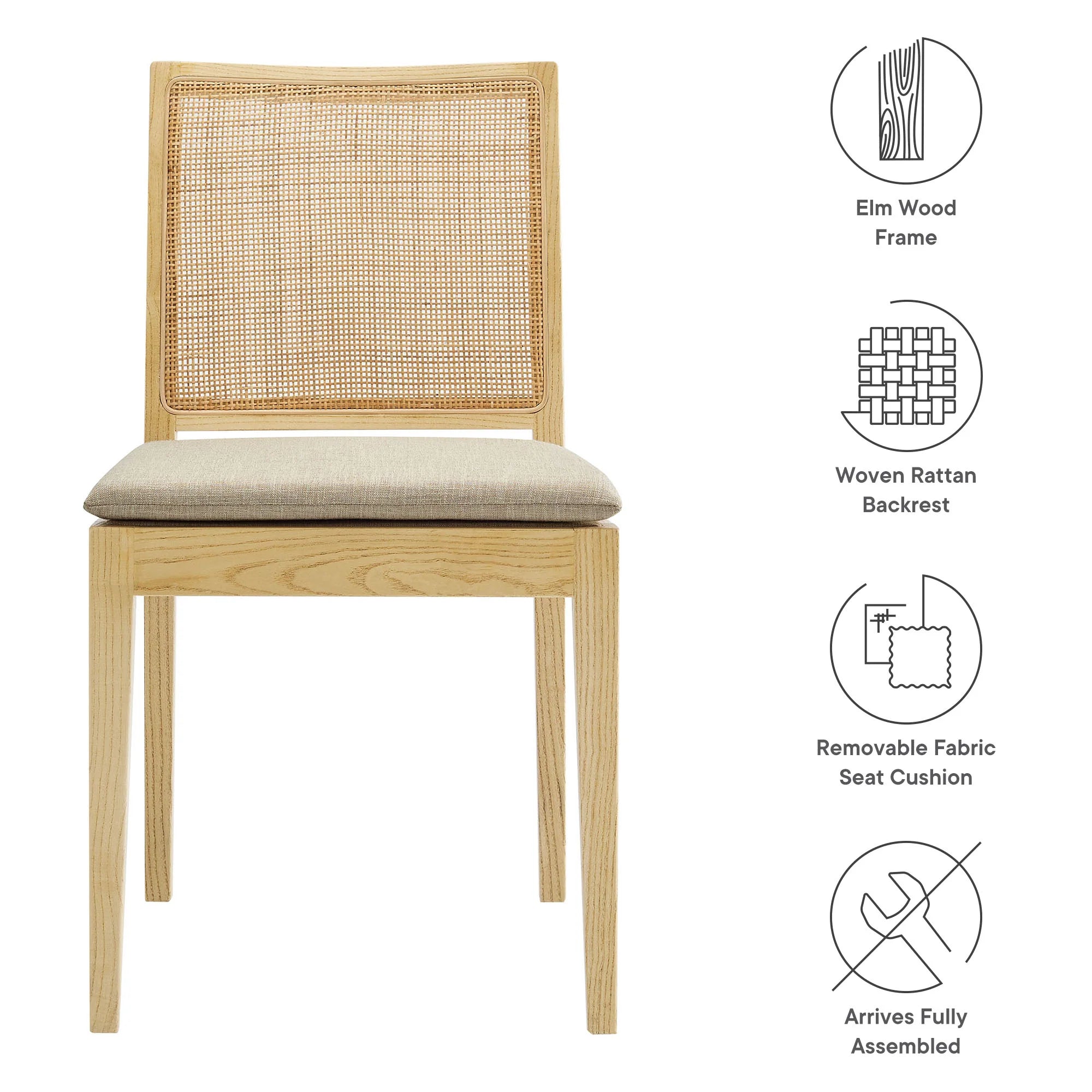 Ovard Wood and Rattan Dining Chair