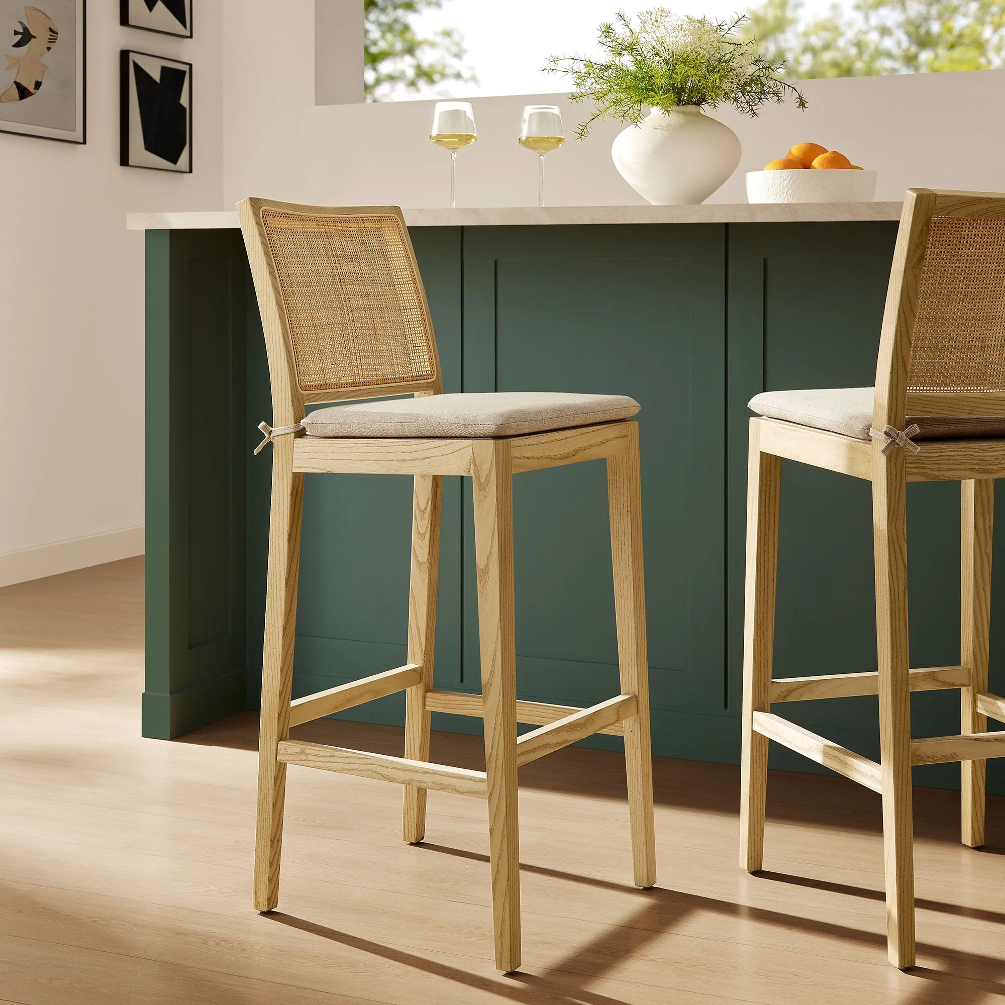 Ovard Wood and Rattan Bar Stool