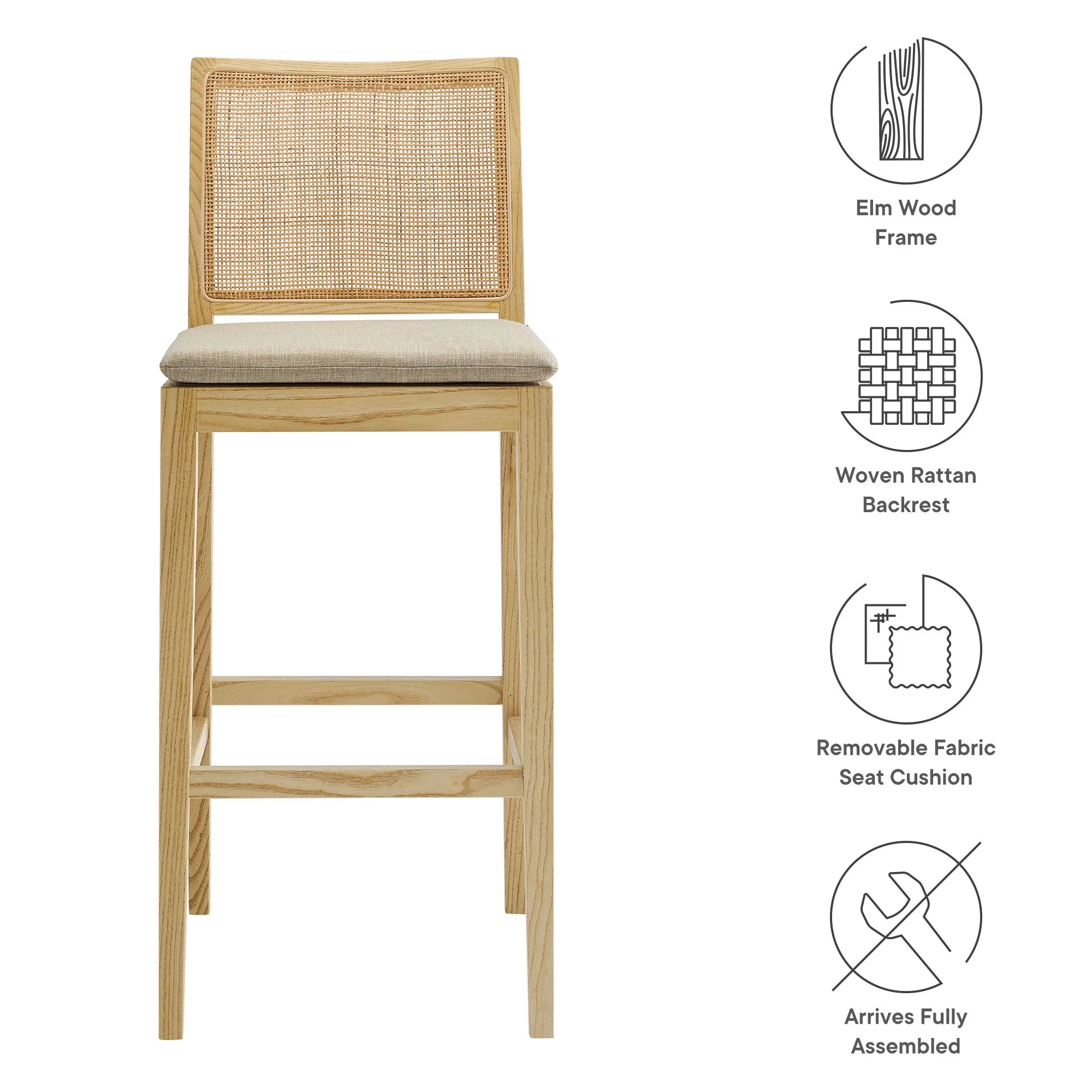 Ovard Wood and Rattan Bar Stool