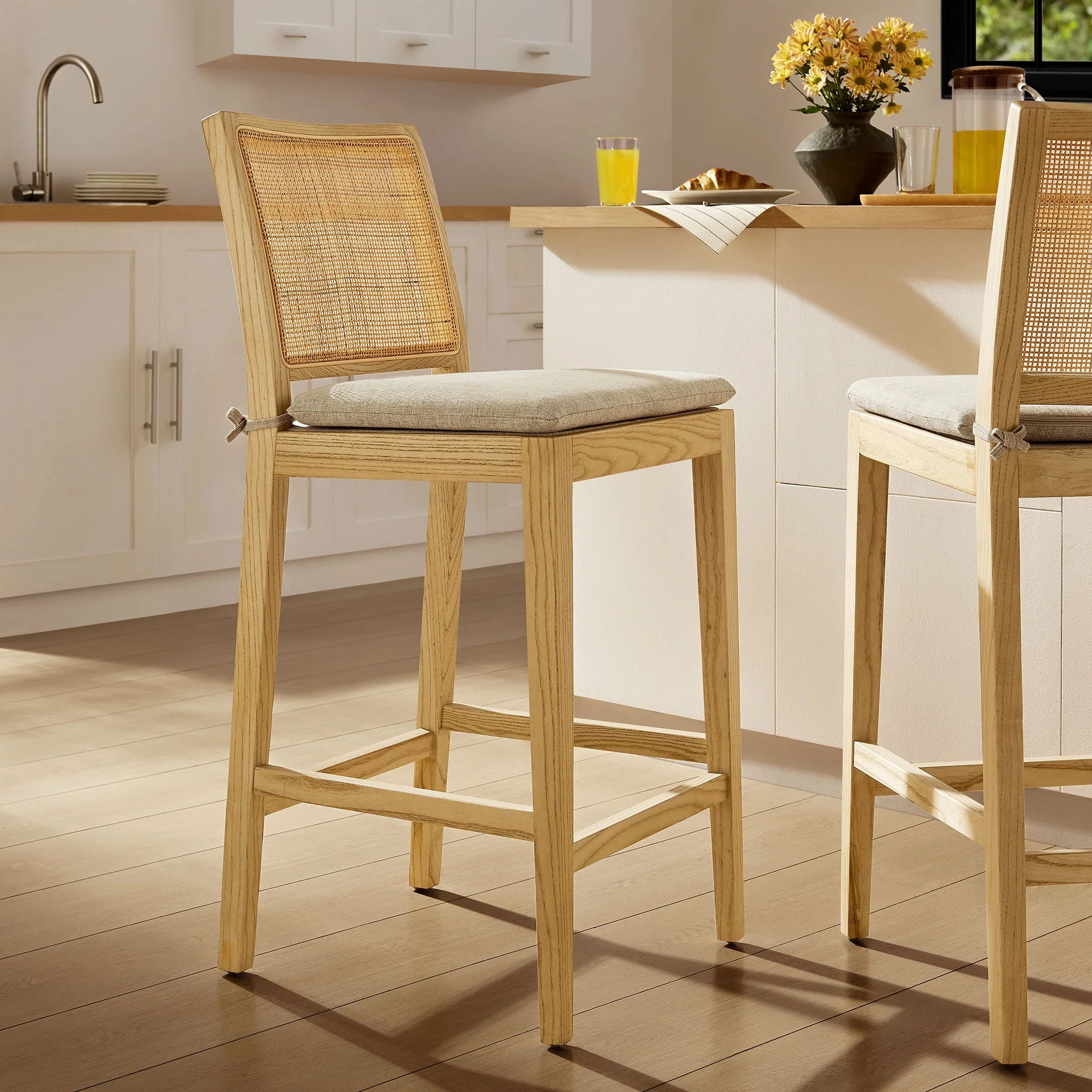 Ovard Wood and Rattan Counter Stool