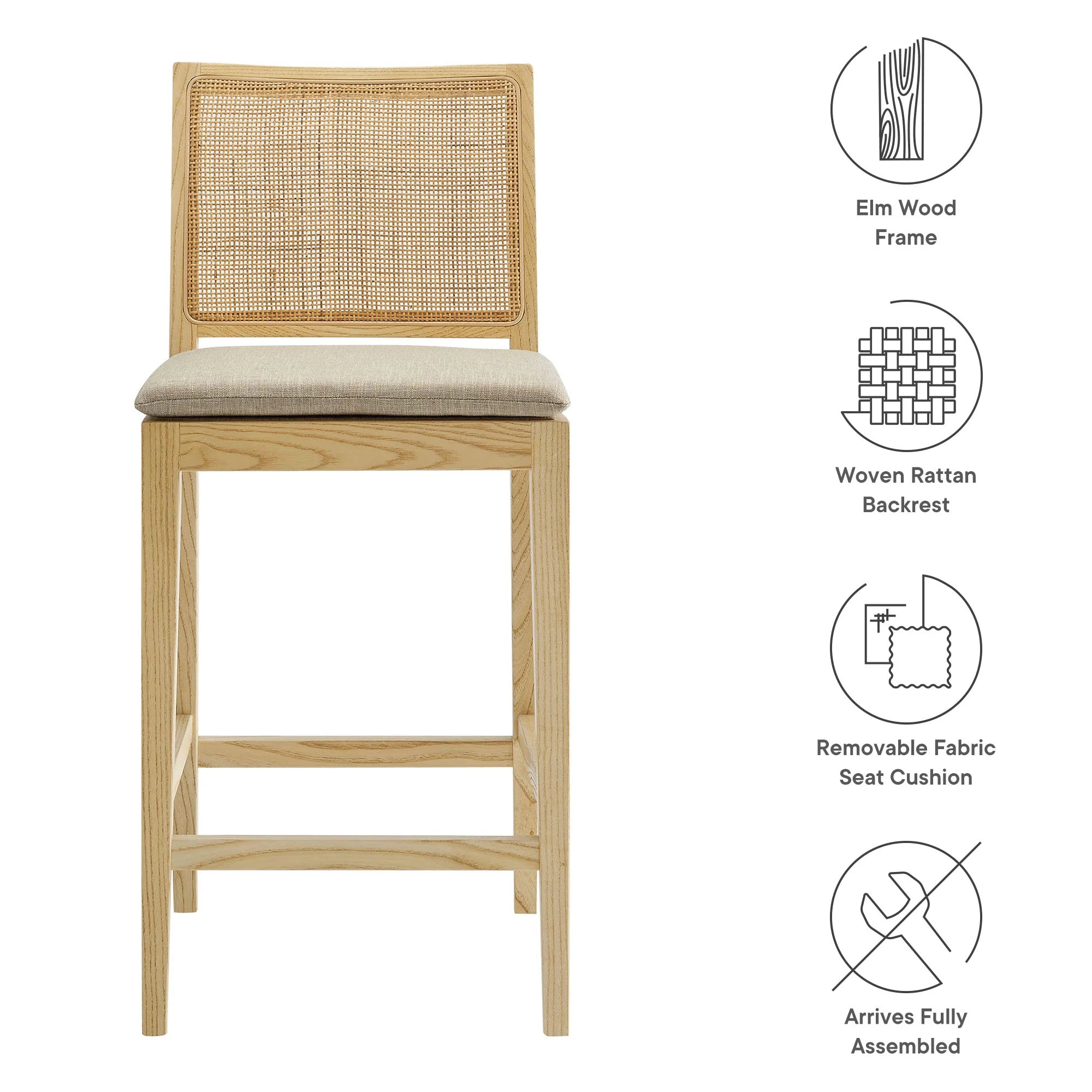 Ovard Wood and Rattan Counter Stool