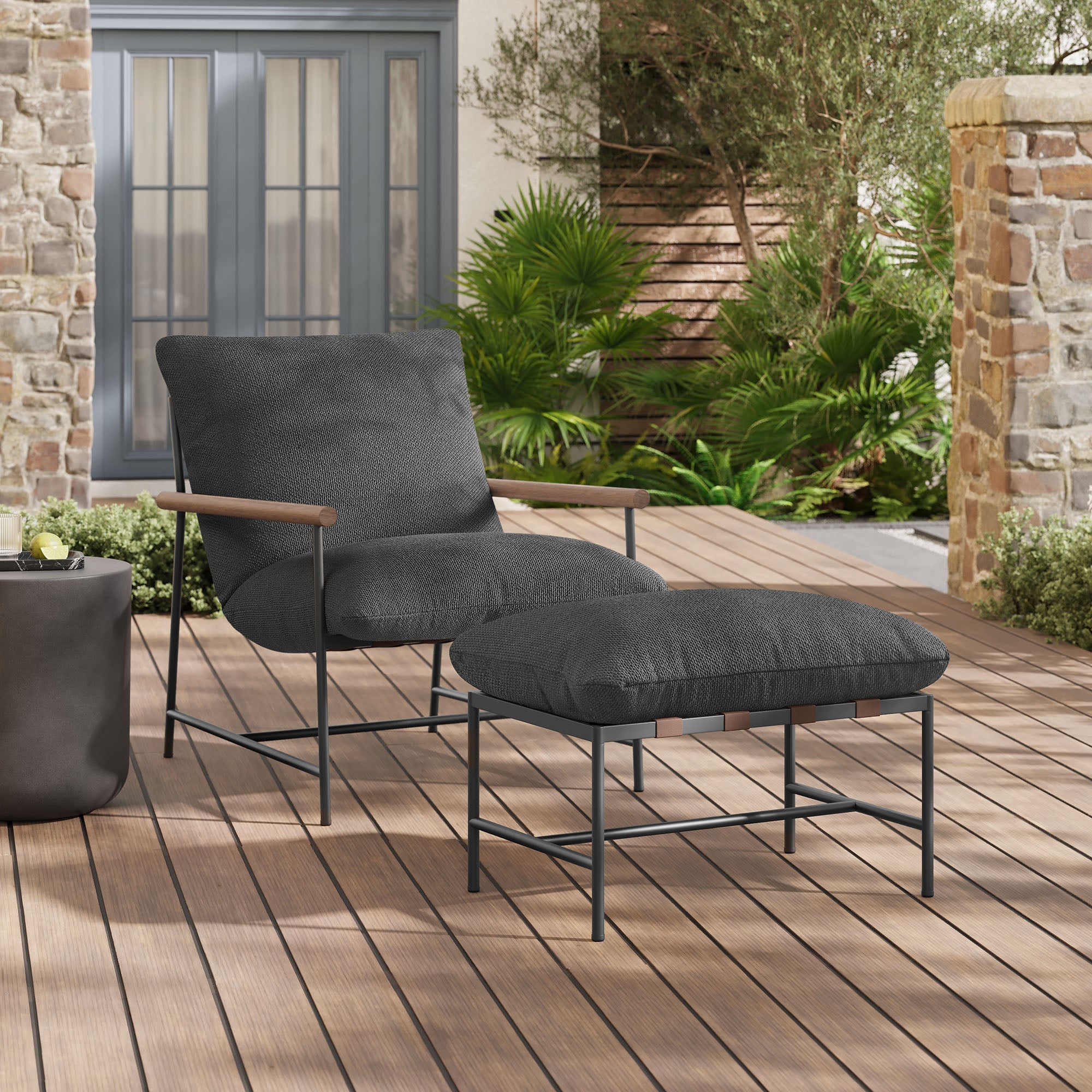 Raya Outdoor Patio Boucle Lounge Chair and Ottoman