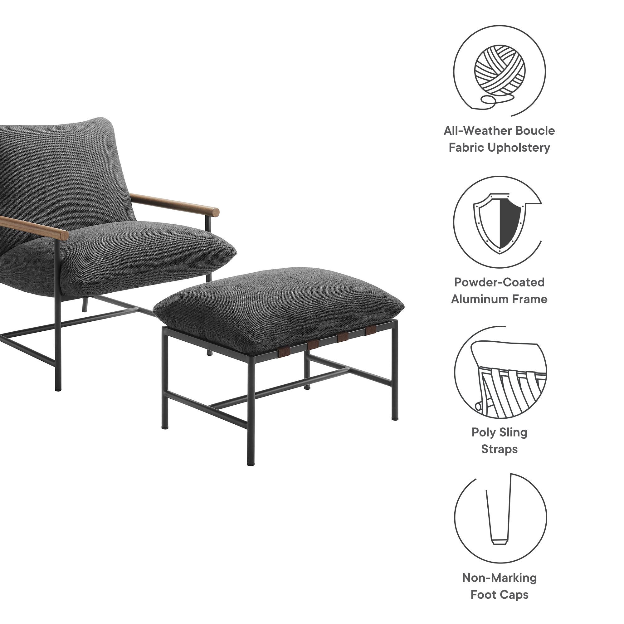 Raya Outdoor Patio Boucle Lounge Chair and Ottoman