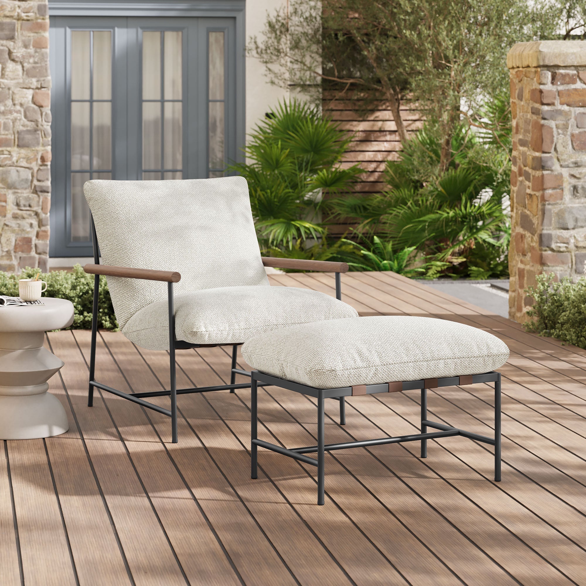 Raya Outdoor Patio Boucle Lounge Chair and Ottoman