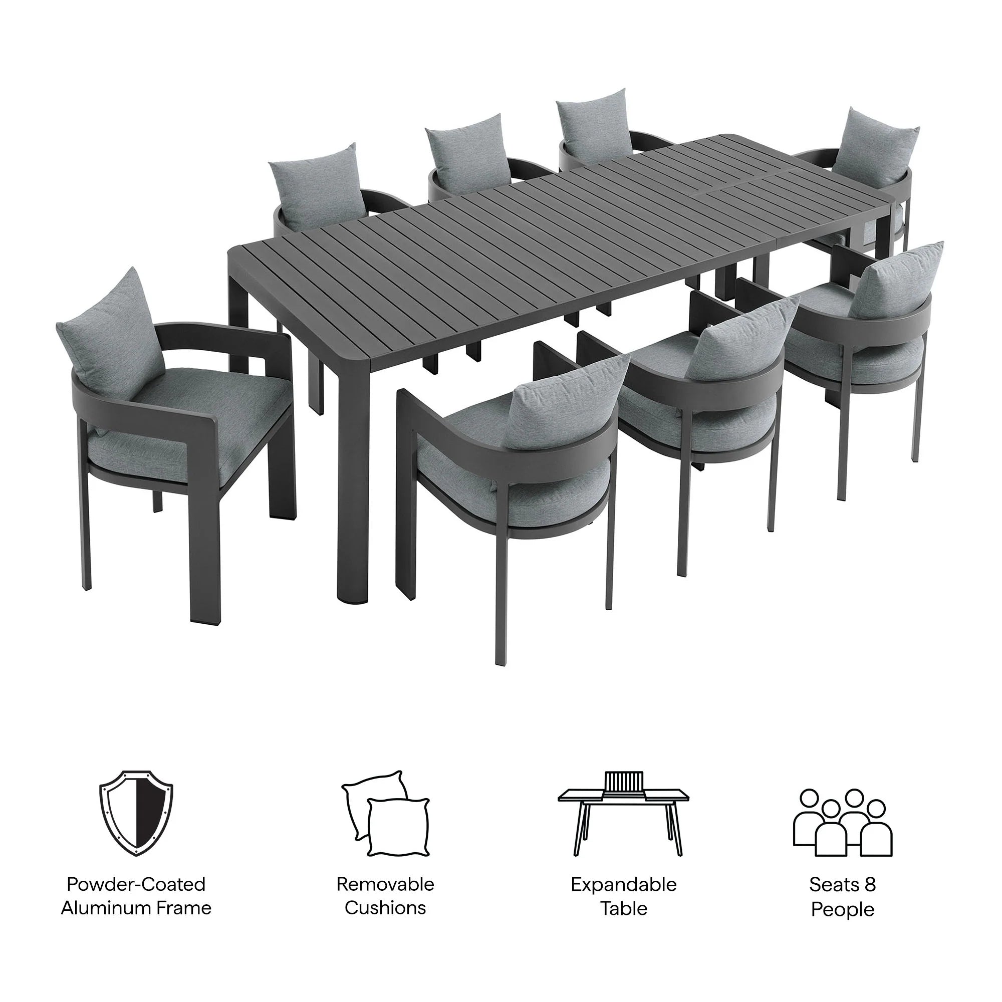 Tahoe 9-Piece Outdoor Patio Aluminum Dining Set With Extendable Table