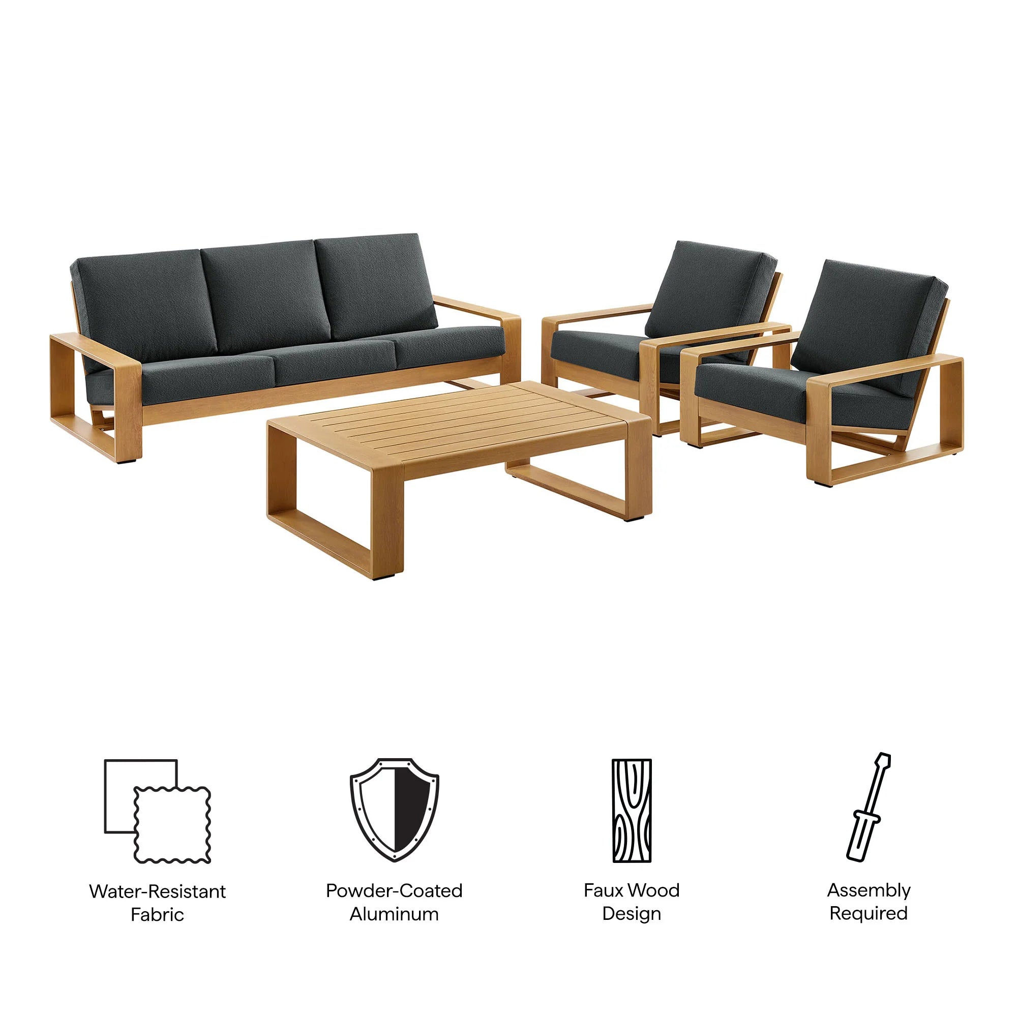 Lirienne 4-Piece Outdoor Patio Aluminum Faux Wood Furniture Set