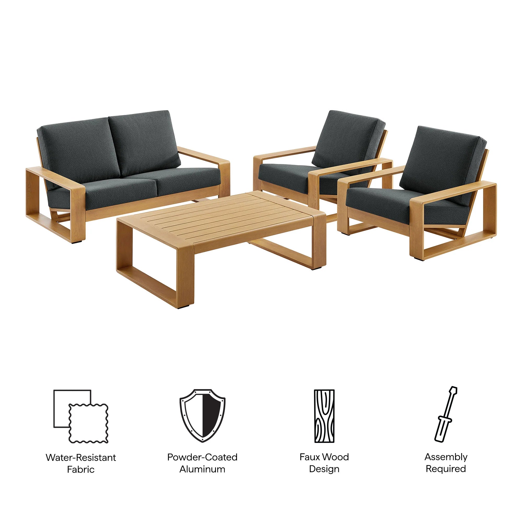 Lirienne 4-Piece Outdoor Patio Aluminum Faux Wood Furniture Set