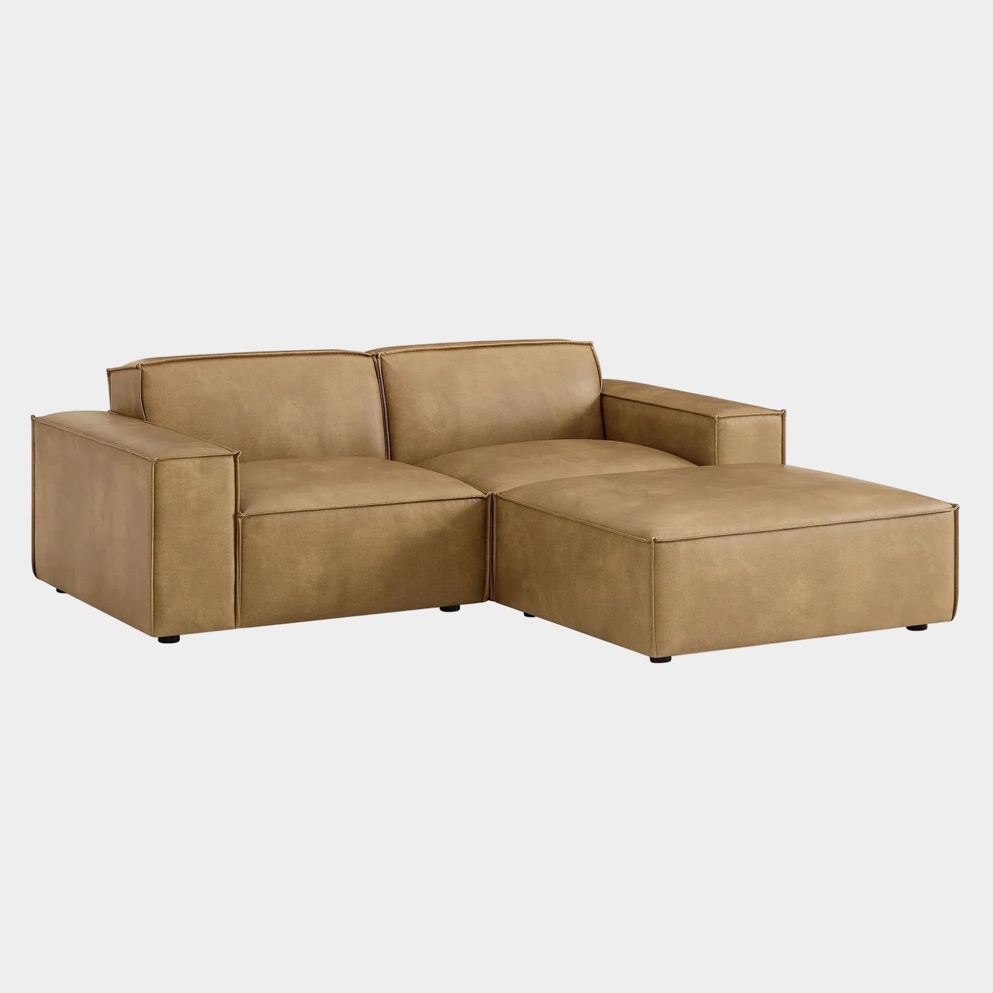 Restore 3-Piece Vegan Leather Modular Loveseat with Ottoman