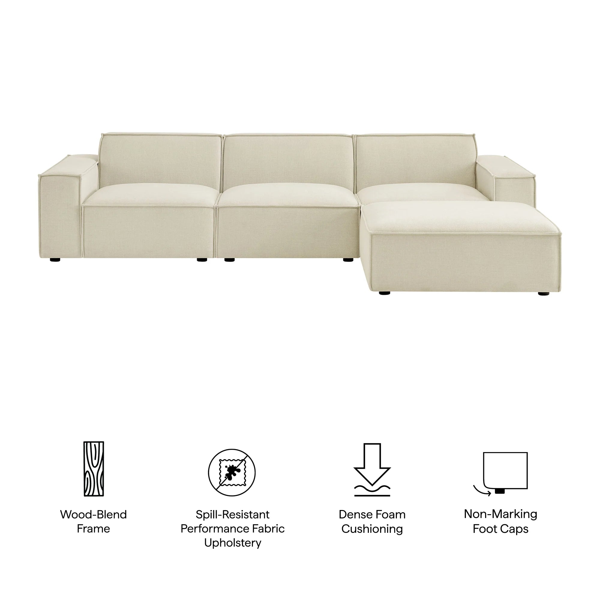 Restore 4-Piece Performance Fabric Upholstered Modular Sofa Set with Ottoman