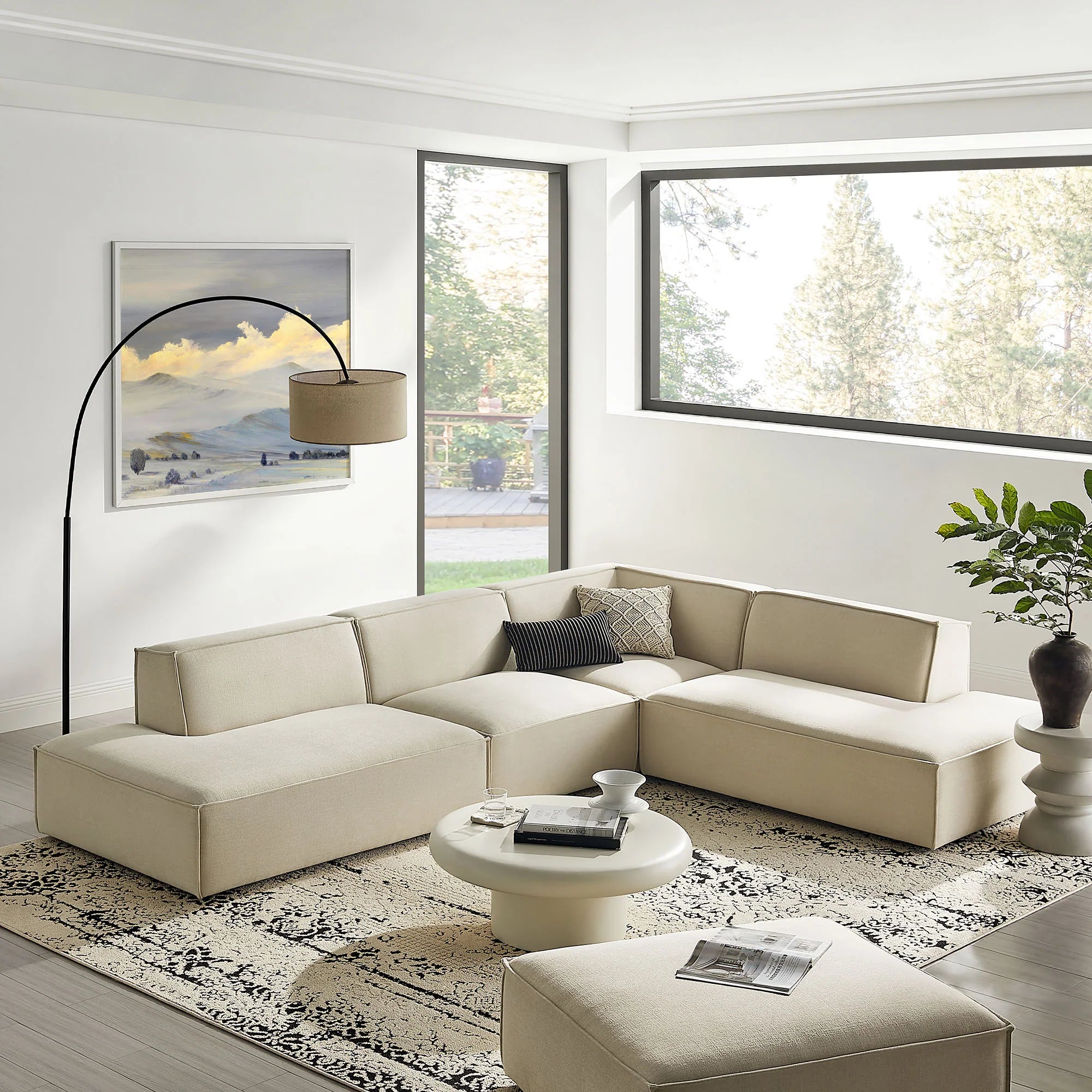 Restore 4-Piece Performance Fabric Upholstered Modular L-Shaped Armless Sectional Sofa