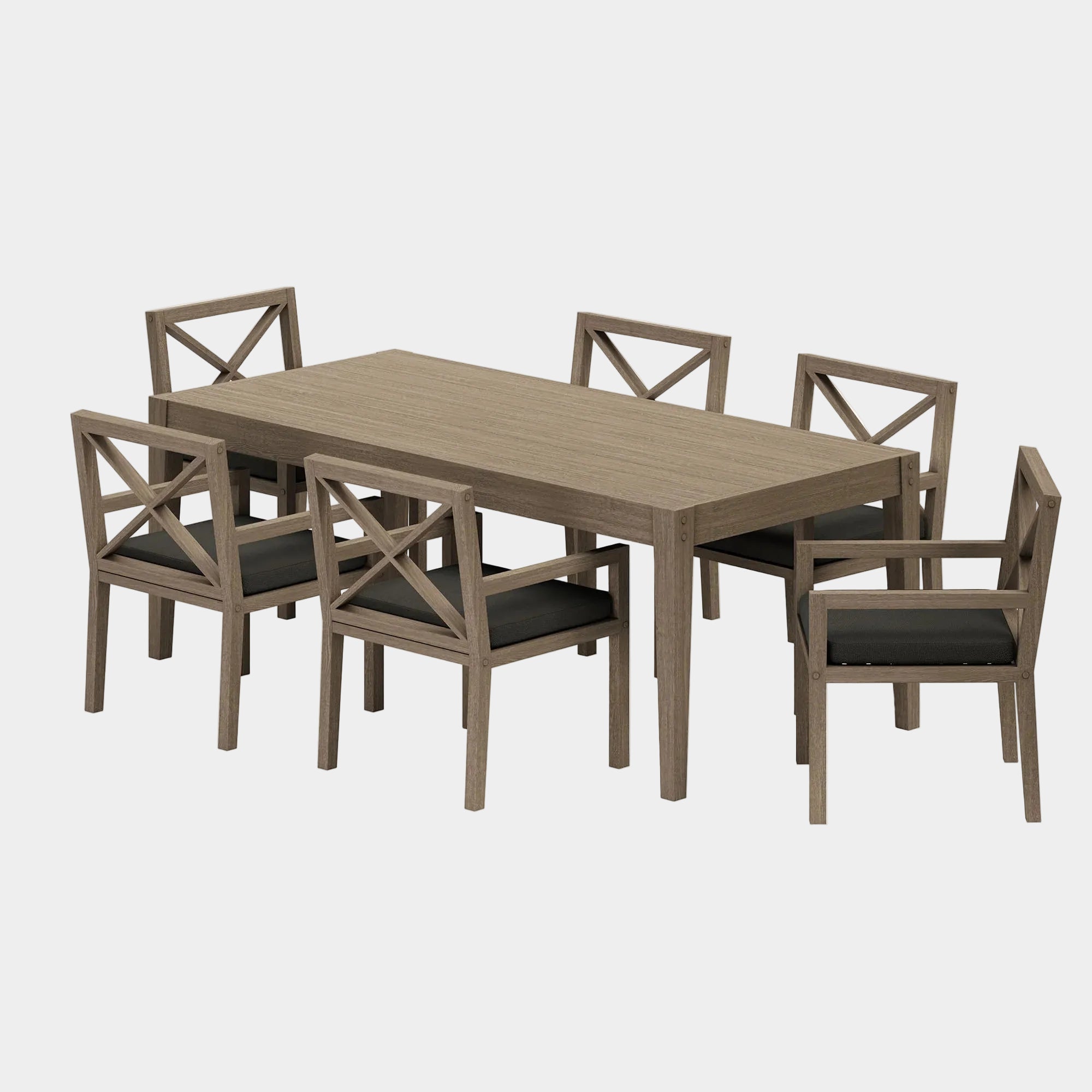 Northlake 7-Piece Outdoor Patio Teak Wood Dining Set in Weathered Gray