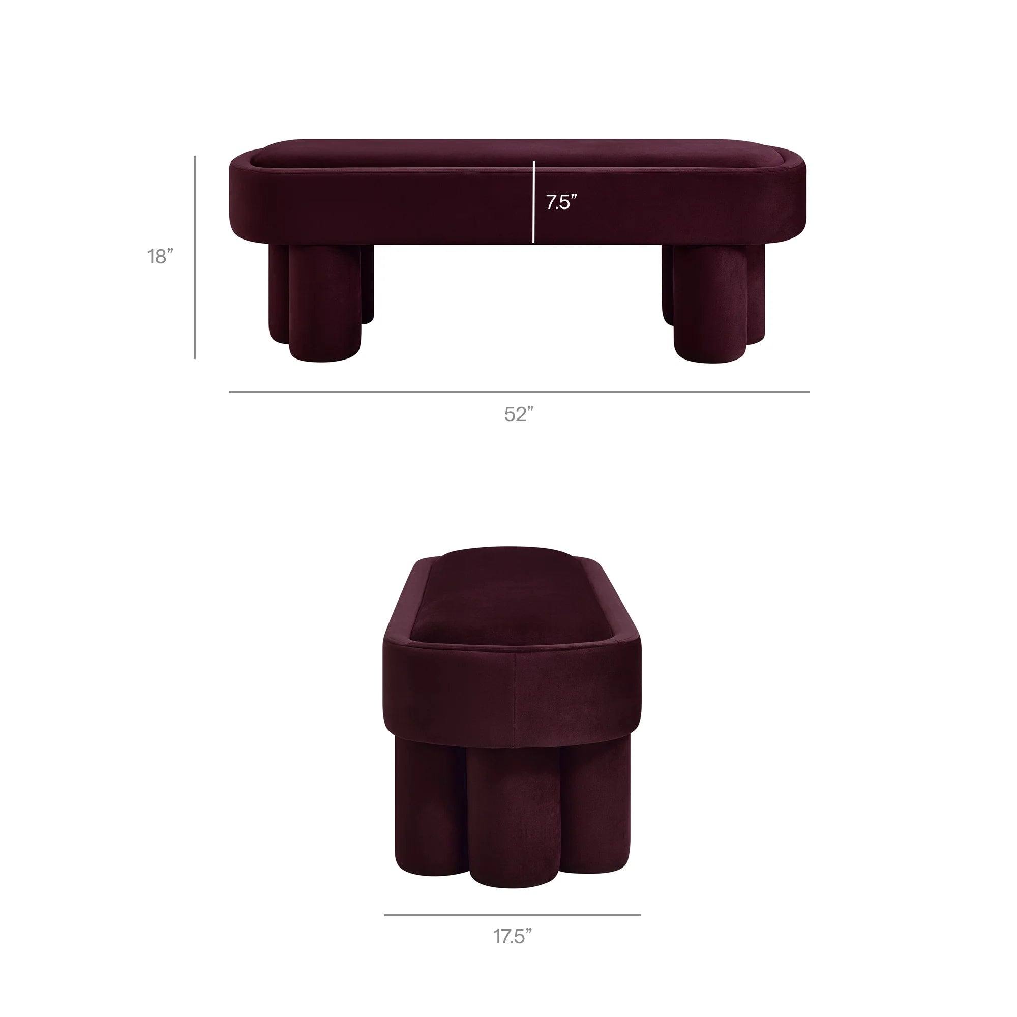 Mossi Oval Performance Velvet Accent Bench
