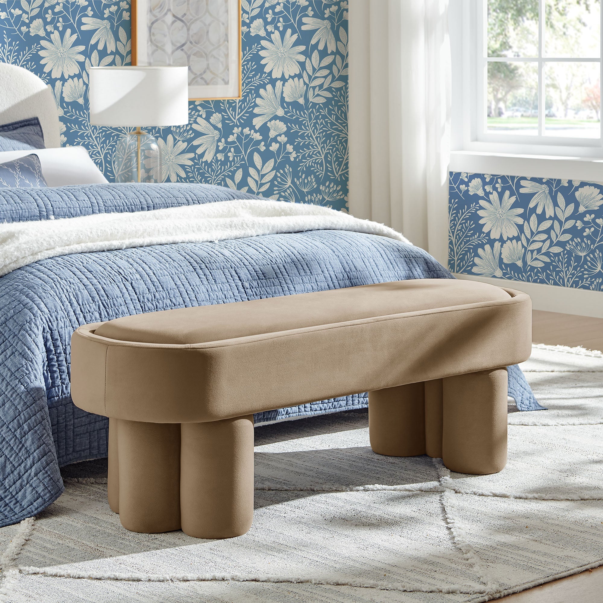 Mossi Oval Performance Velvet Accent Bench