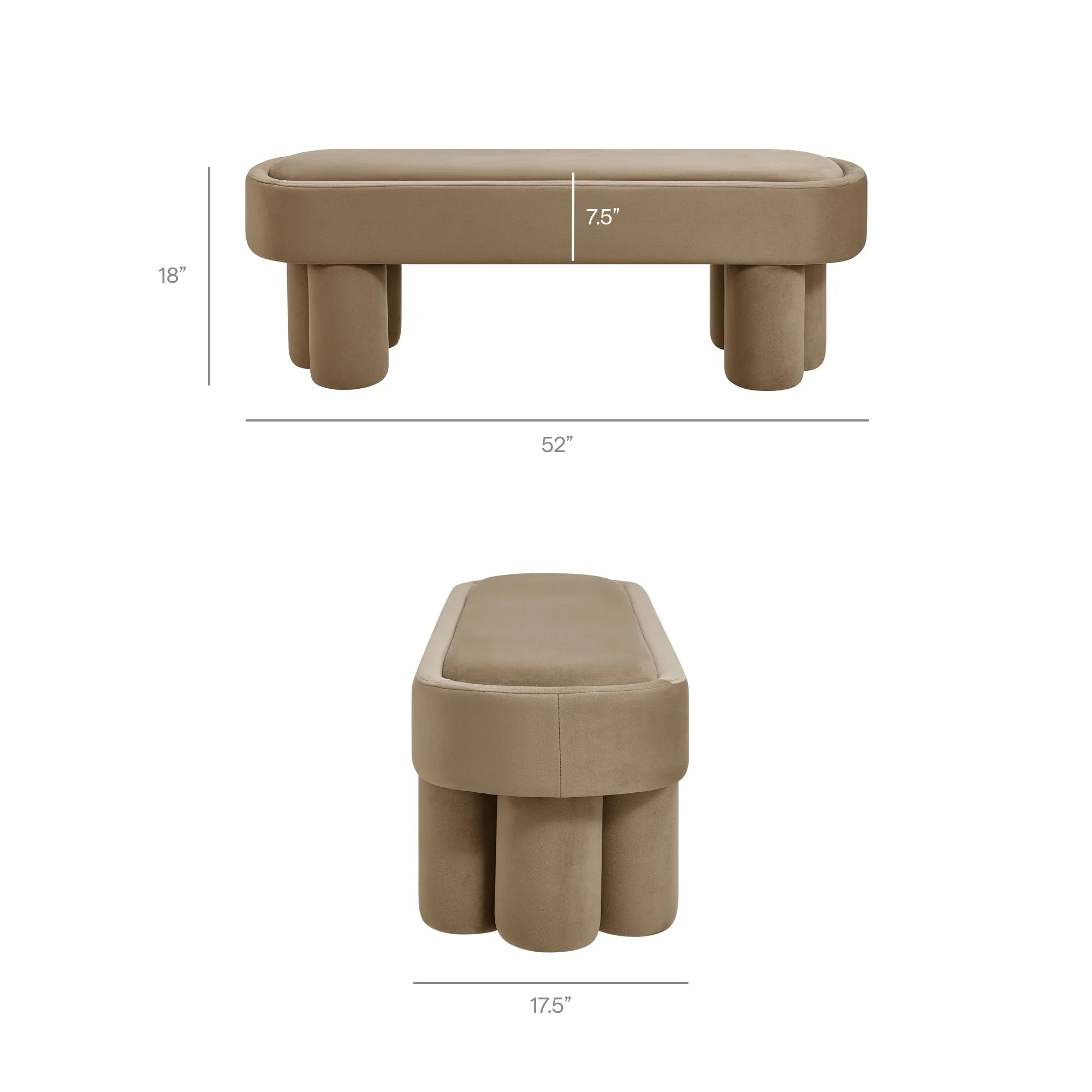 Mossi Oval Performance Velvet Accent Bench