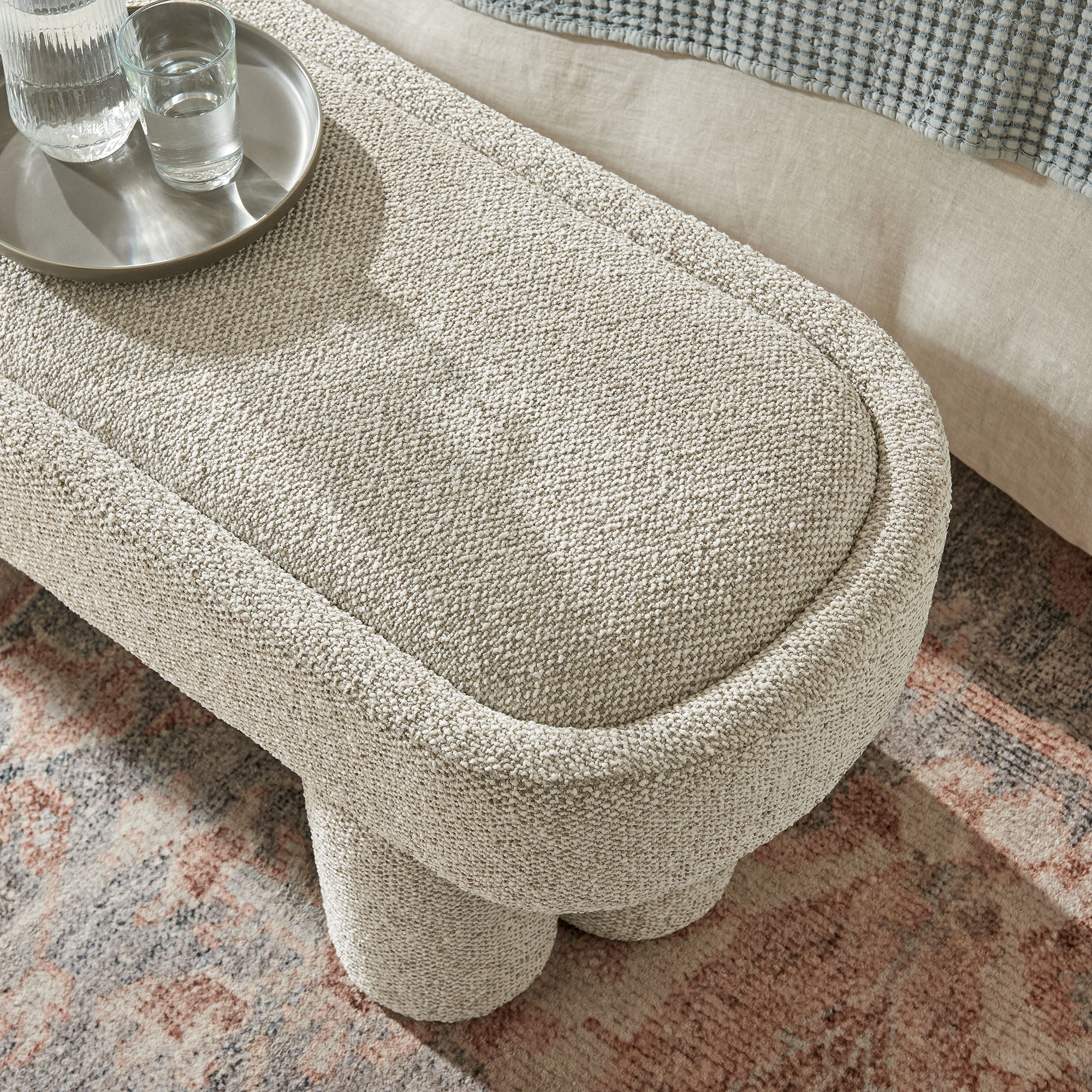Mossi 52-Inch Oval Boucle Fabric Bench