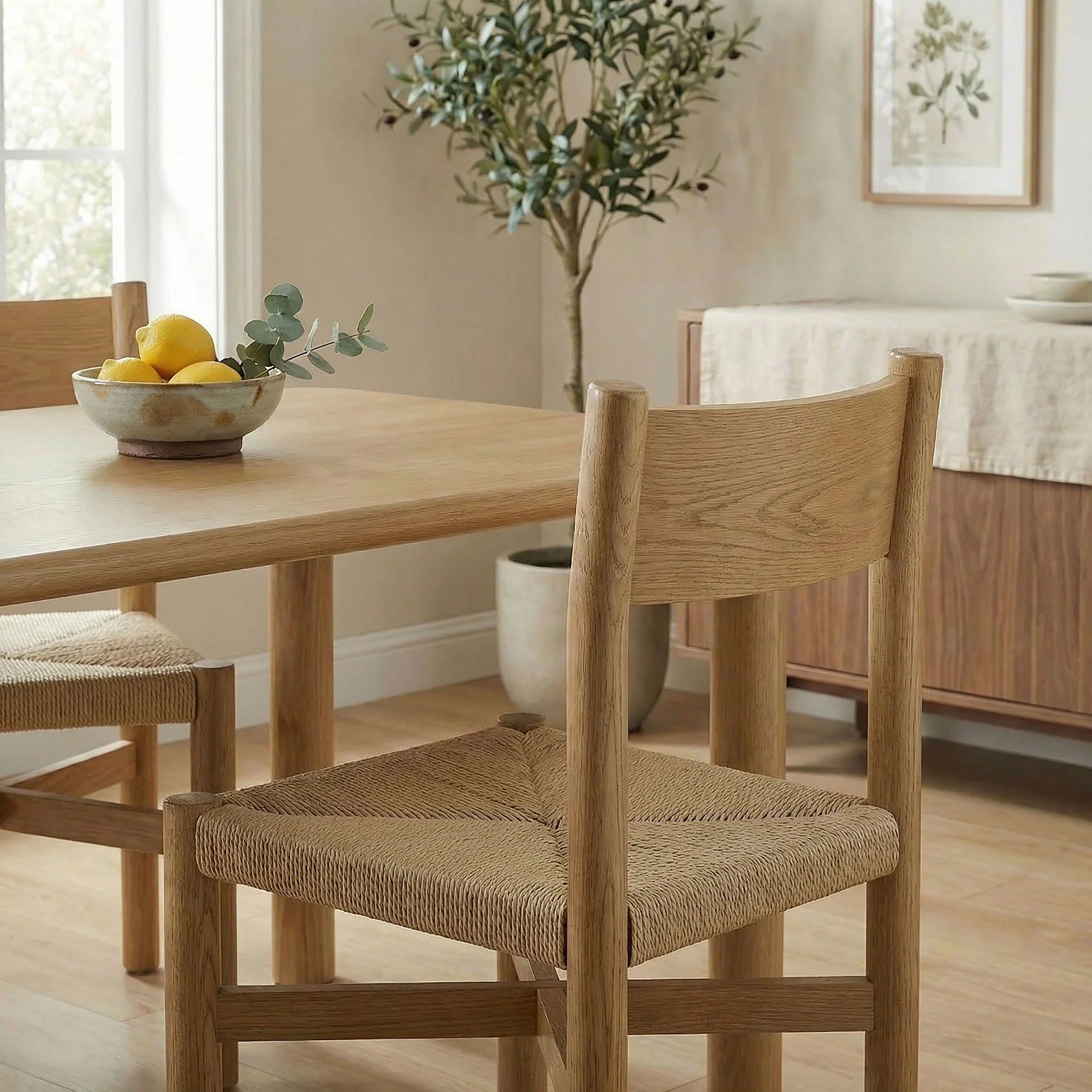 Alvia Wood Dining Side Chair With Woven Seat