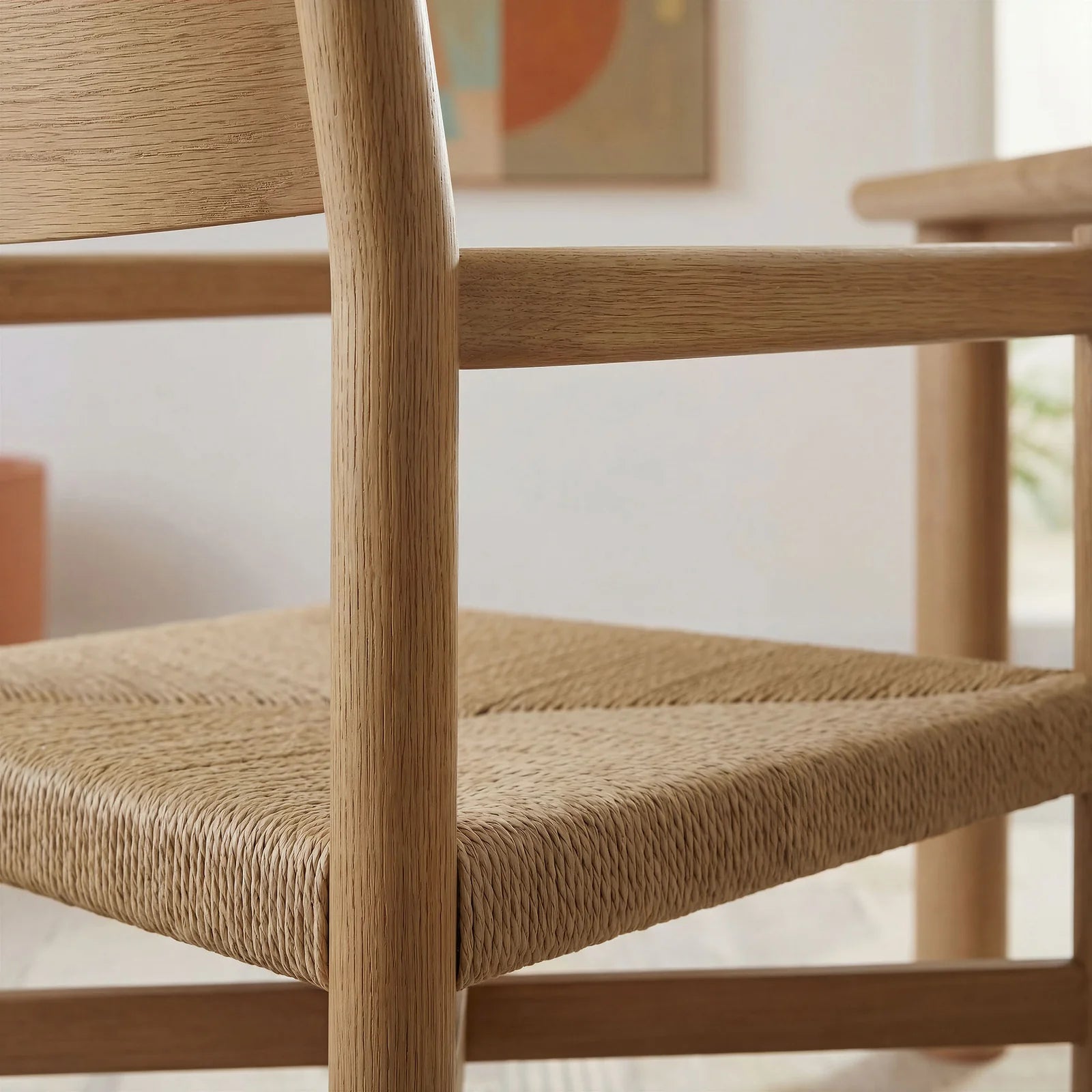 Alvia Wood Dining Armchairs With Woven Seats Set of 2