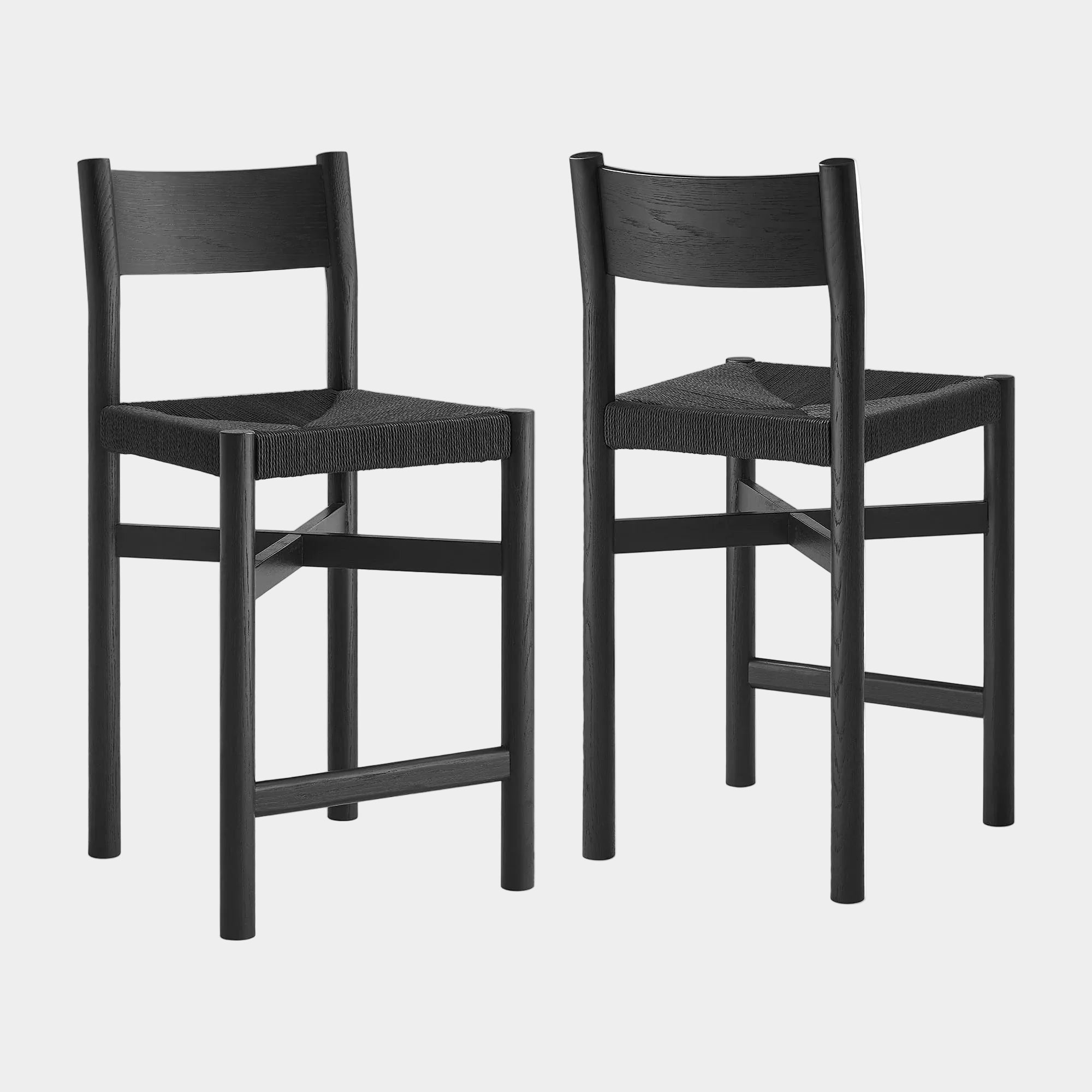 Alvia Oak Wood Counter Stools With Woven Seats Set of 2