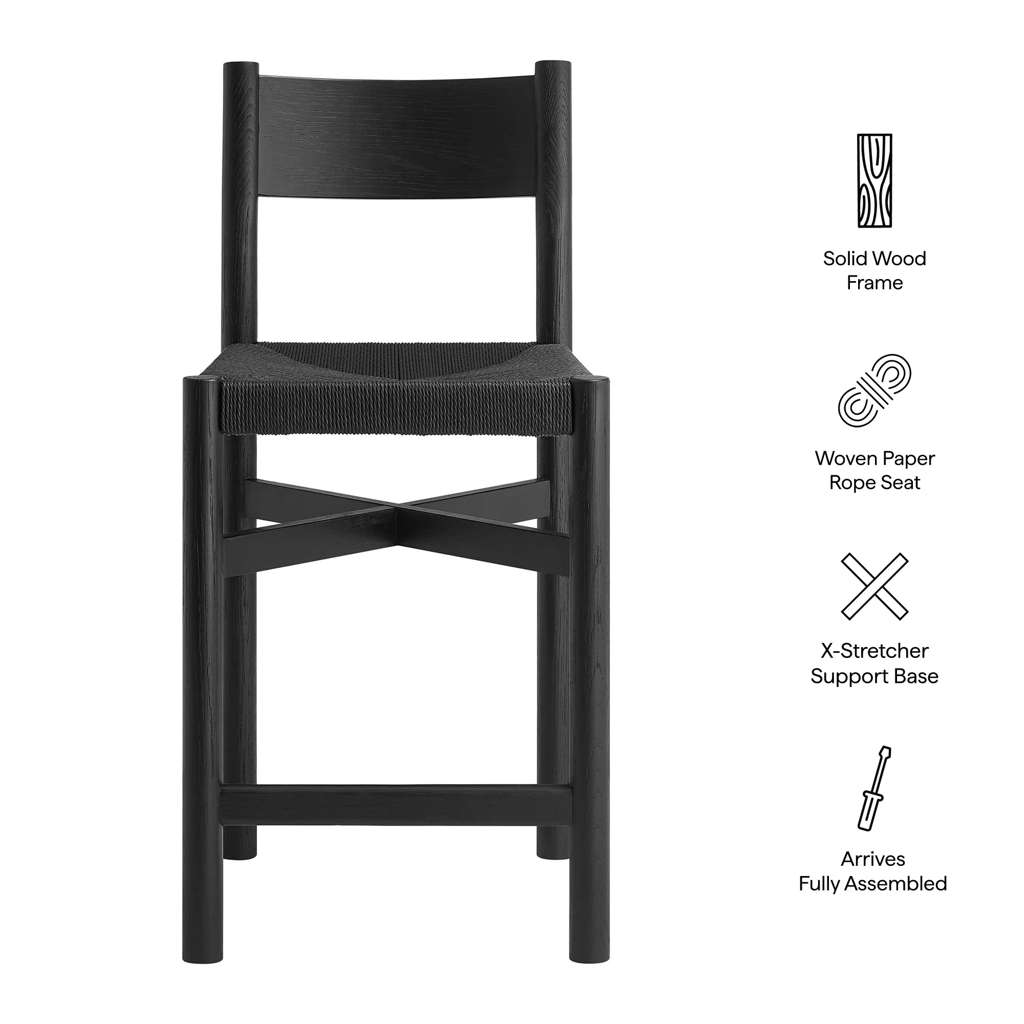 Alvia Oak Wood Counter Stools With Woven Seats Set of 2