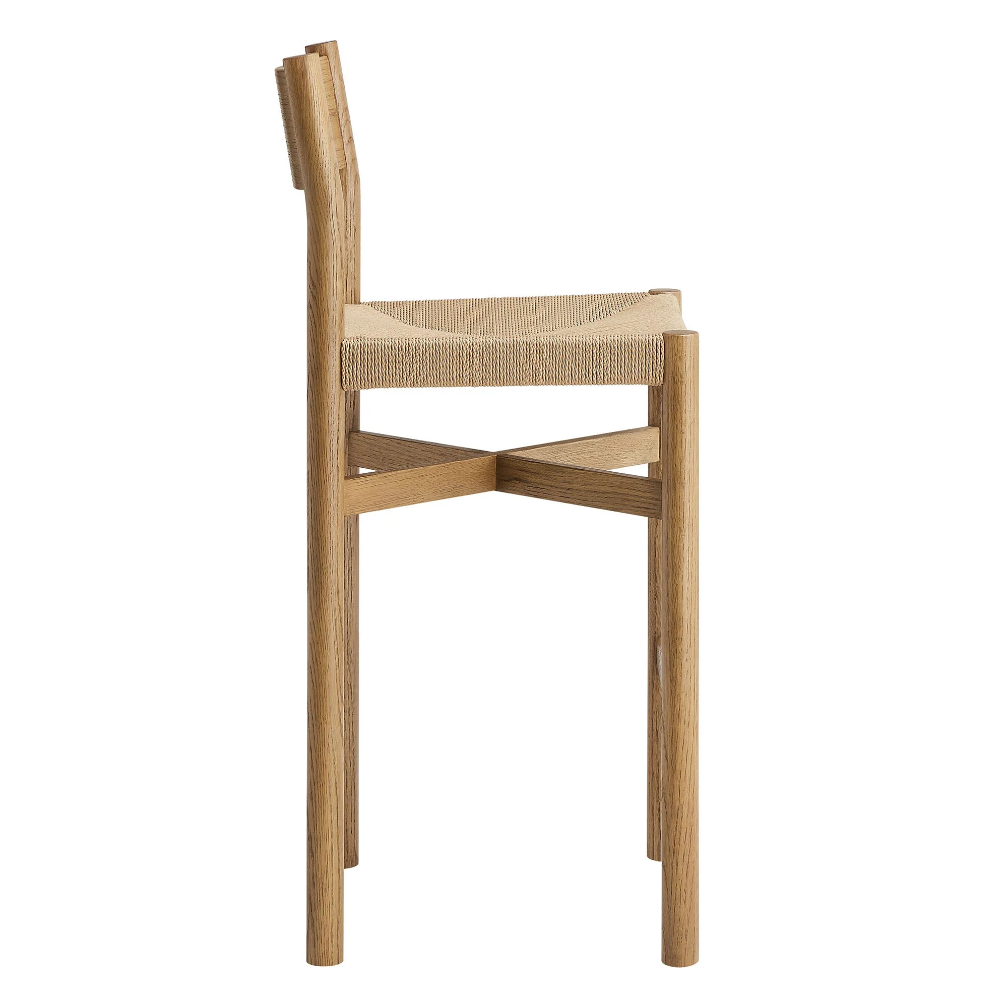 Alvia Oak Wood Bar Stools With Woven Seats Set of 2