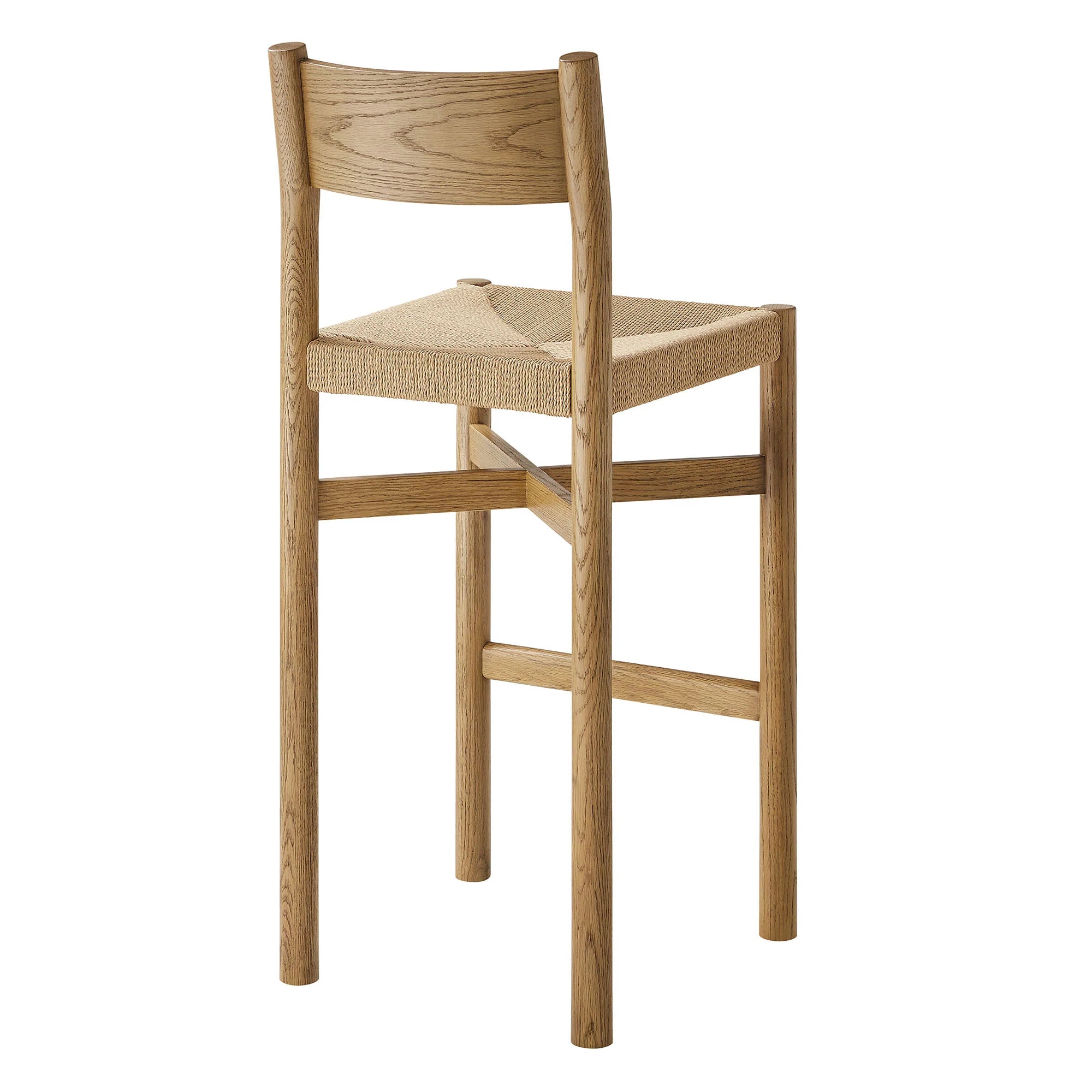 Alvia Oak Wood Bar Stools With Woven Seats Set of 2