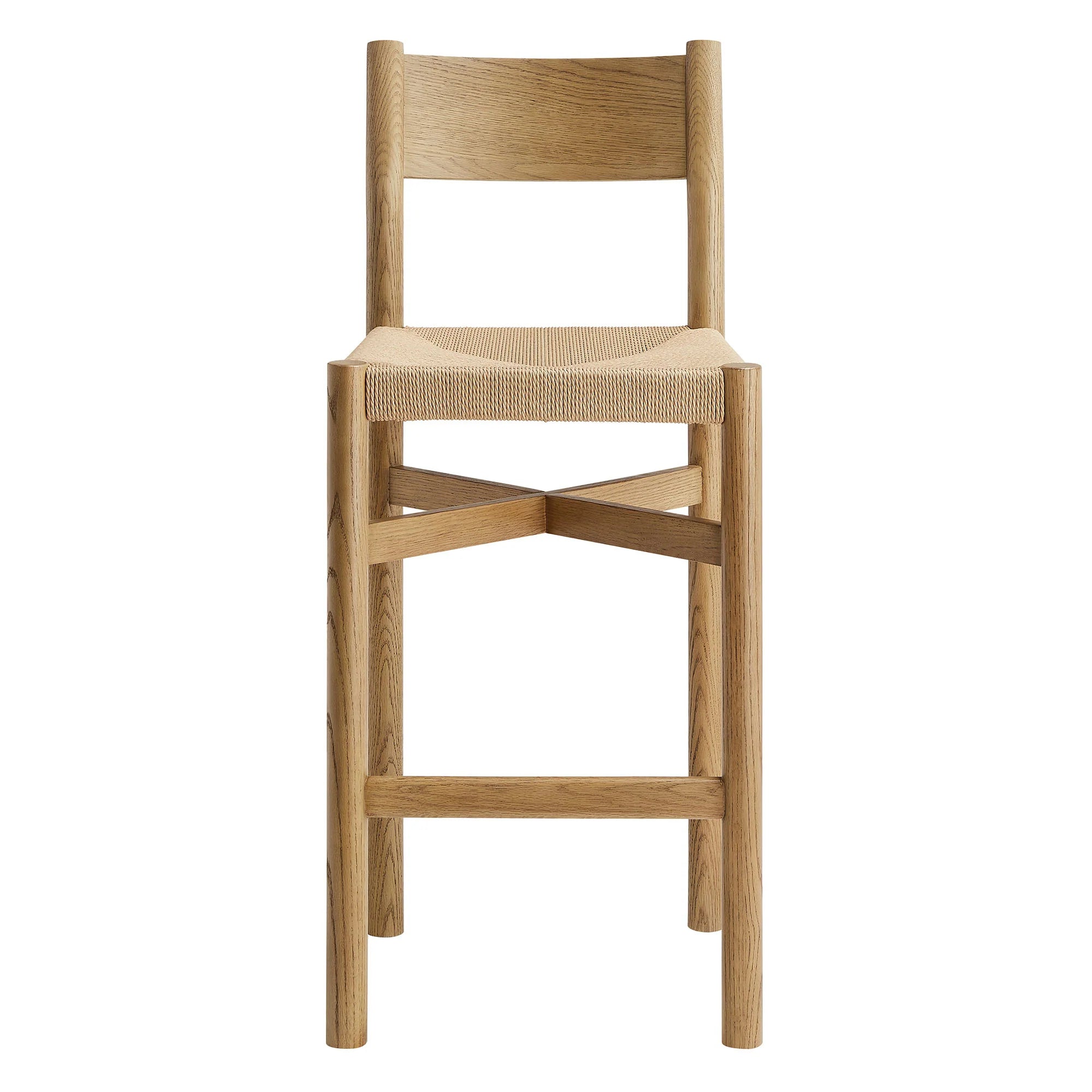 Alvia Oak Wood Bar Stools With Woven Seats Set of 2