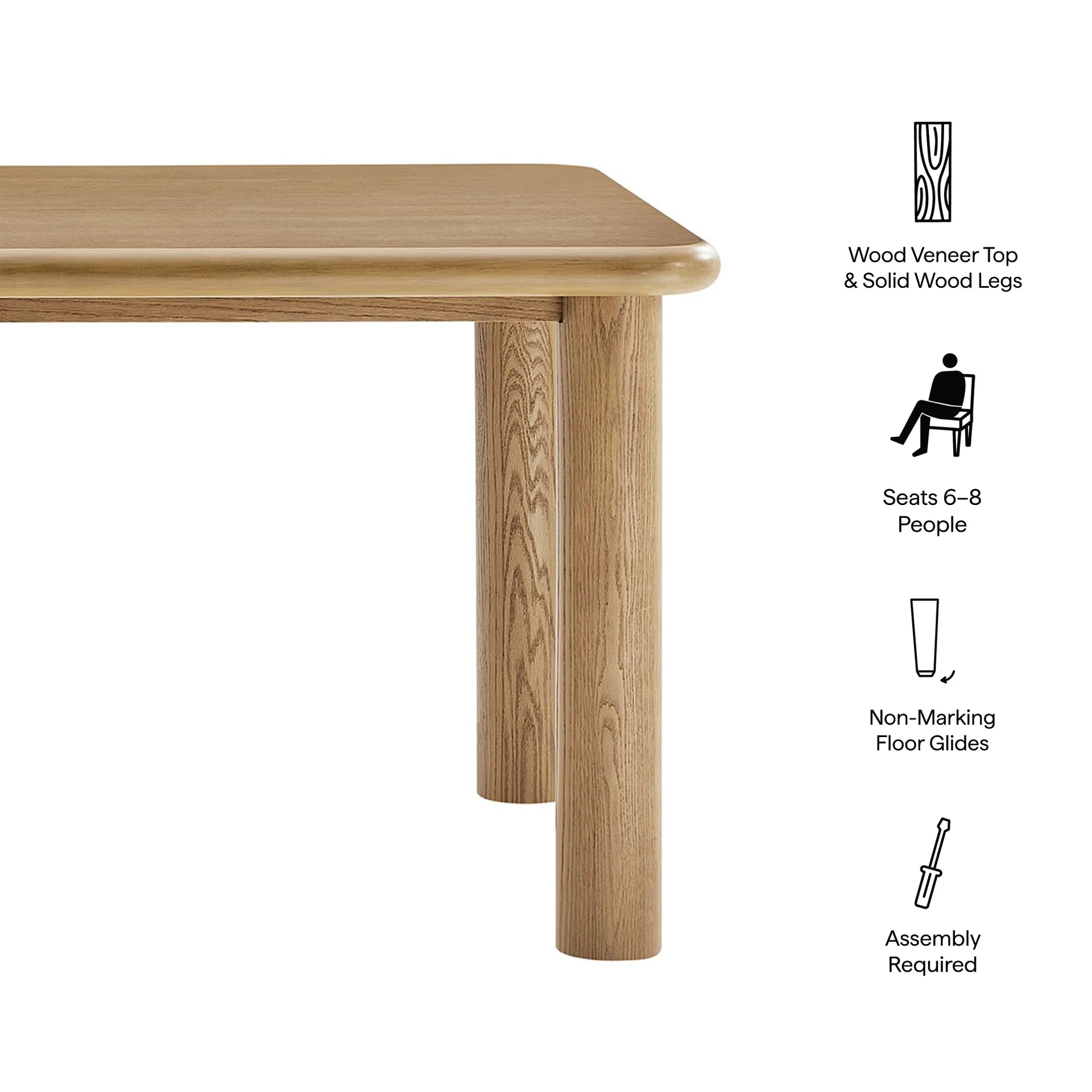 Alvia 72" Rectangular Oak Wood Dining Table