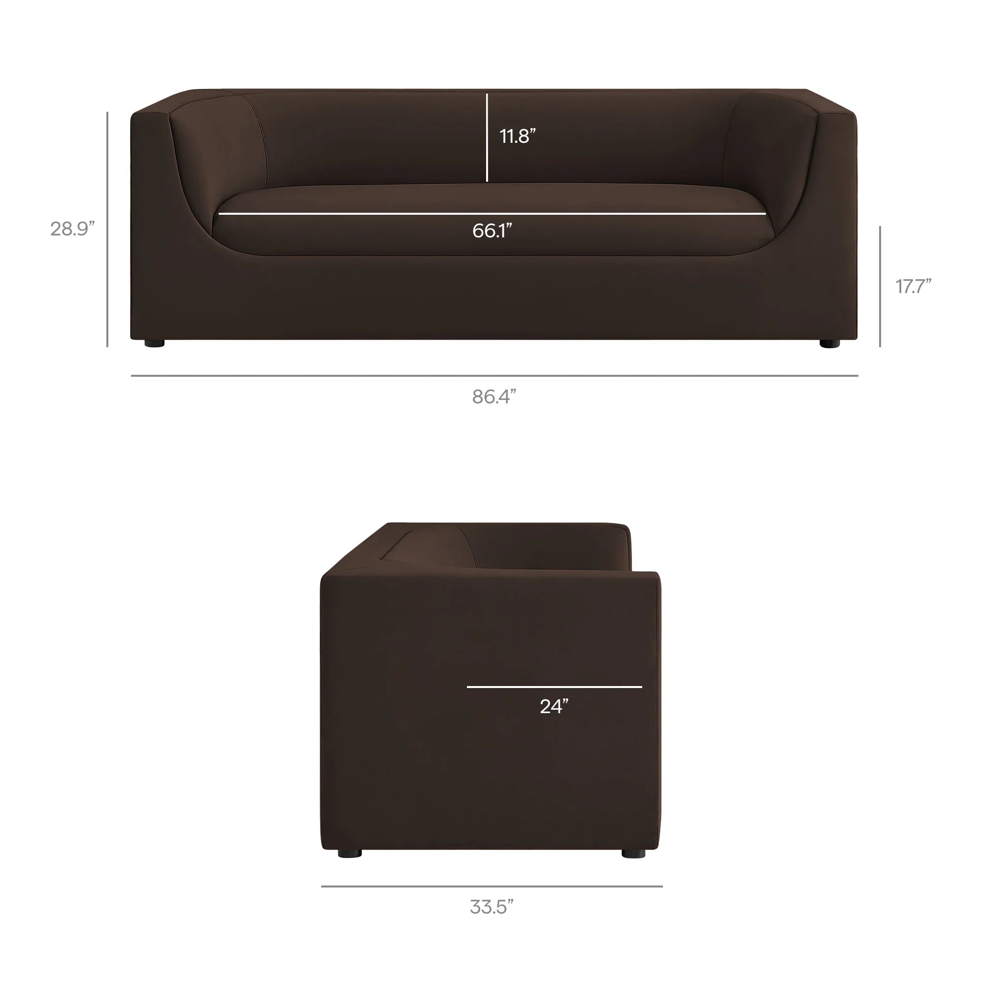 Hilda 86" Curved Back Performance Velvet Sofa