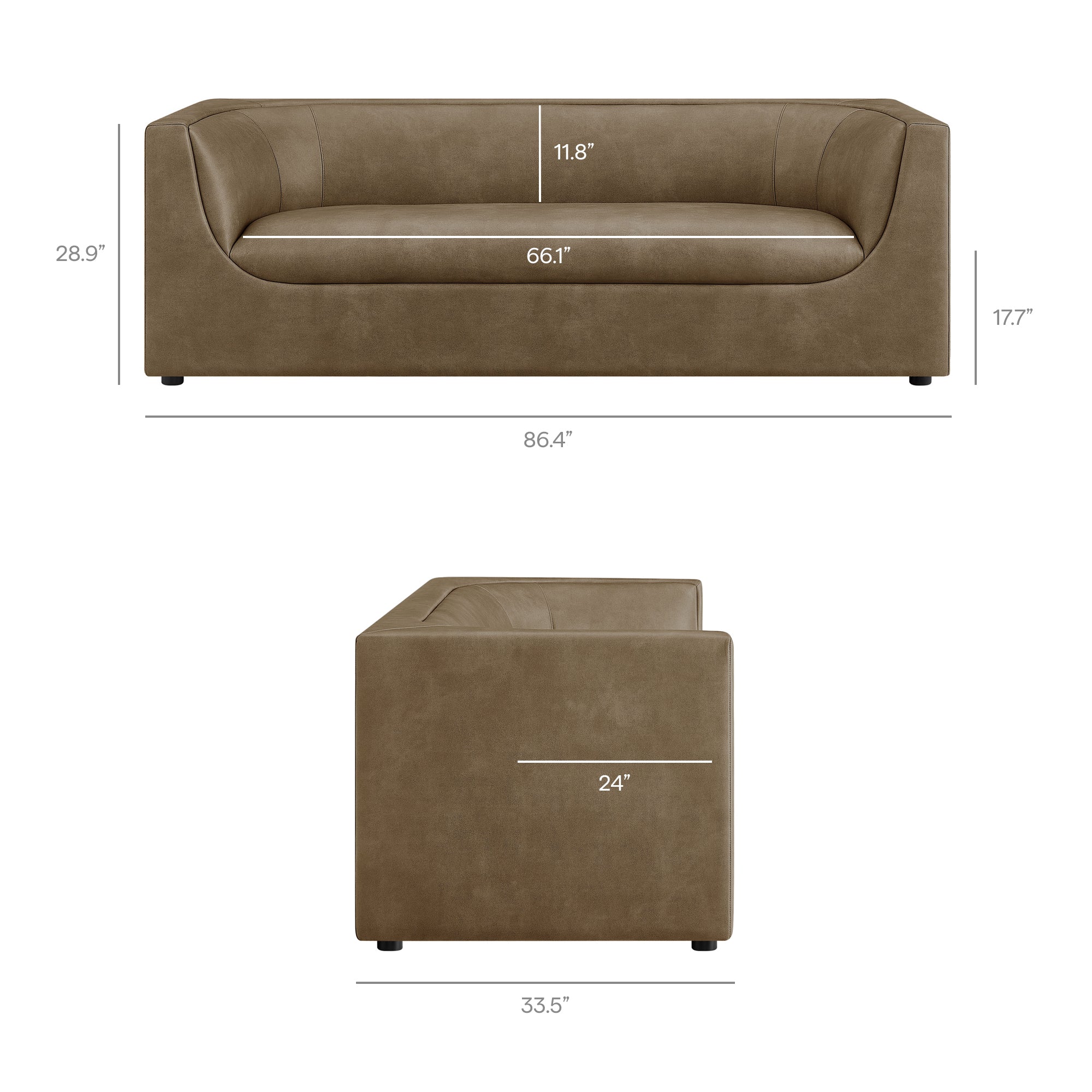 Hilda 86" Curved Back Vegan Leather Sofa