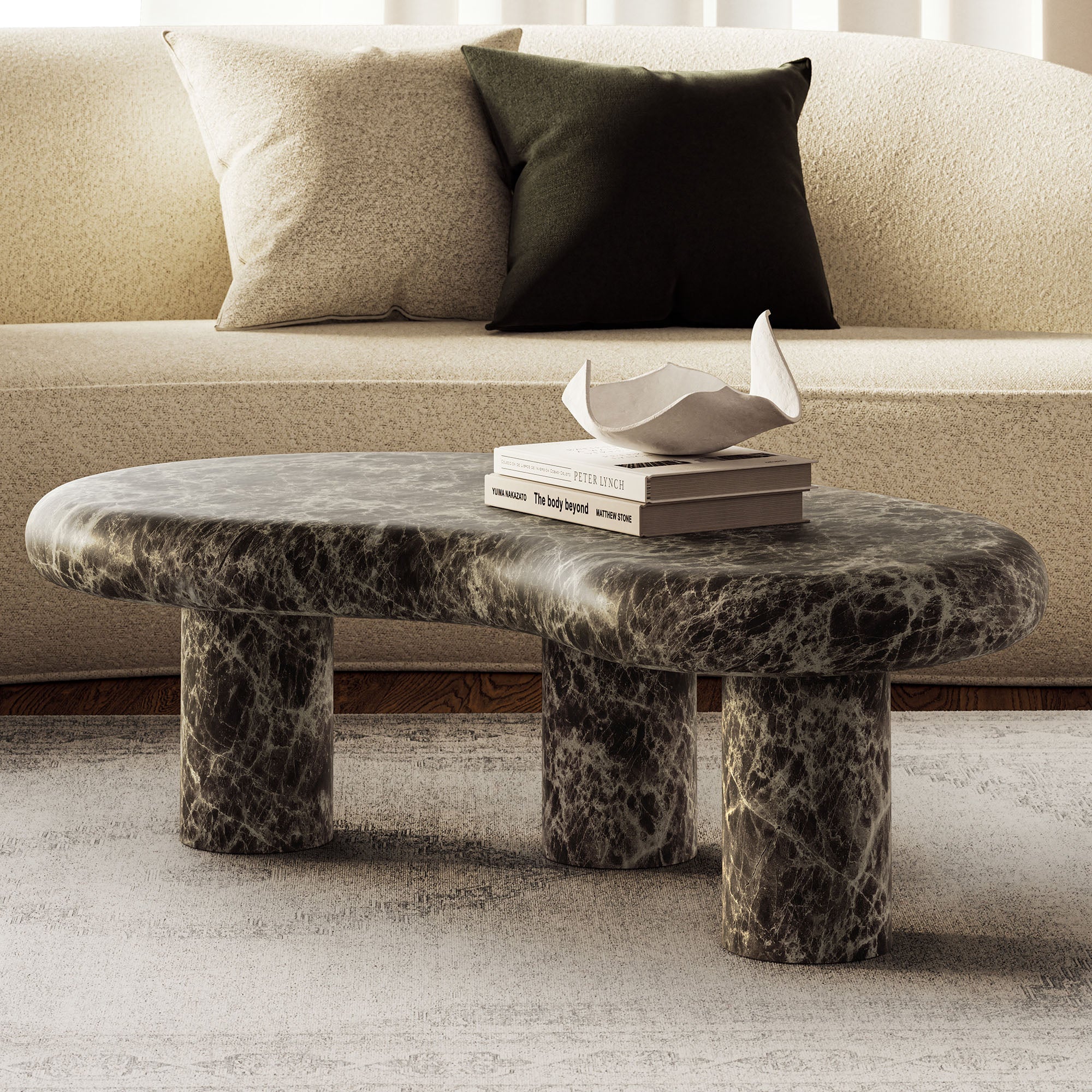 Table basse en travertin texturé pour patio intérieur et extérieur Elowen en travertin 